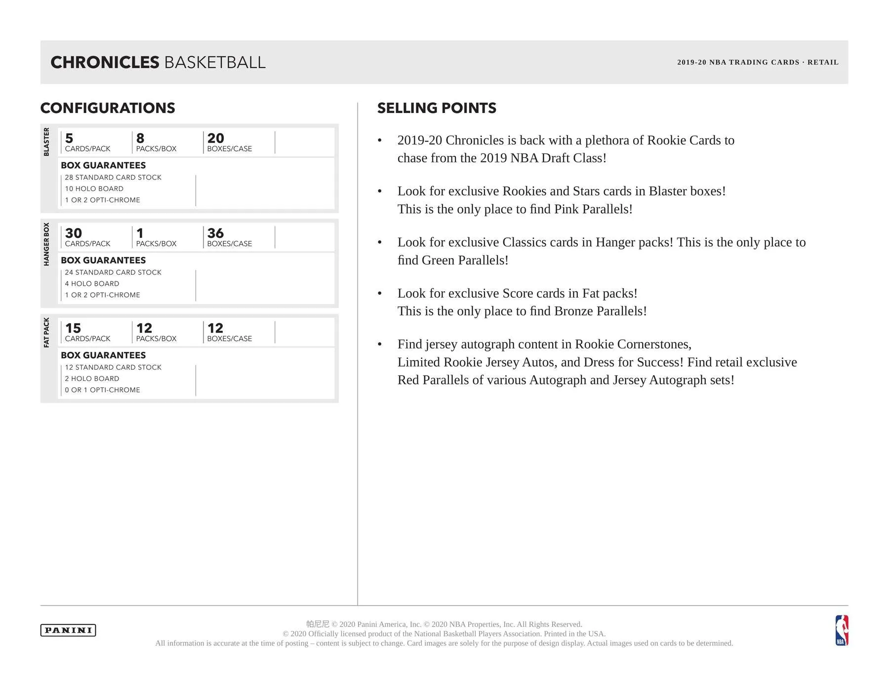 2019/20 Panini Chronicles Basketball 8-Pack Blaster Box