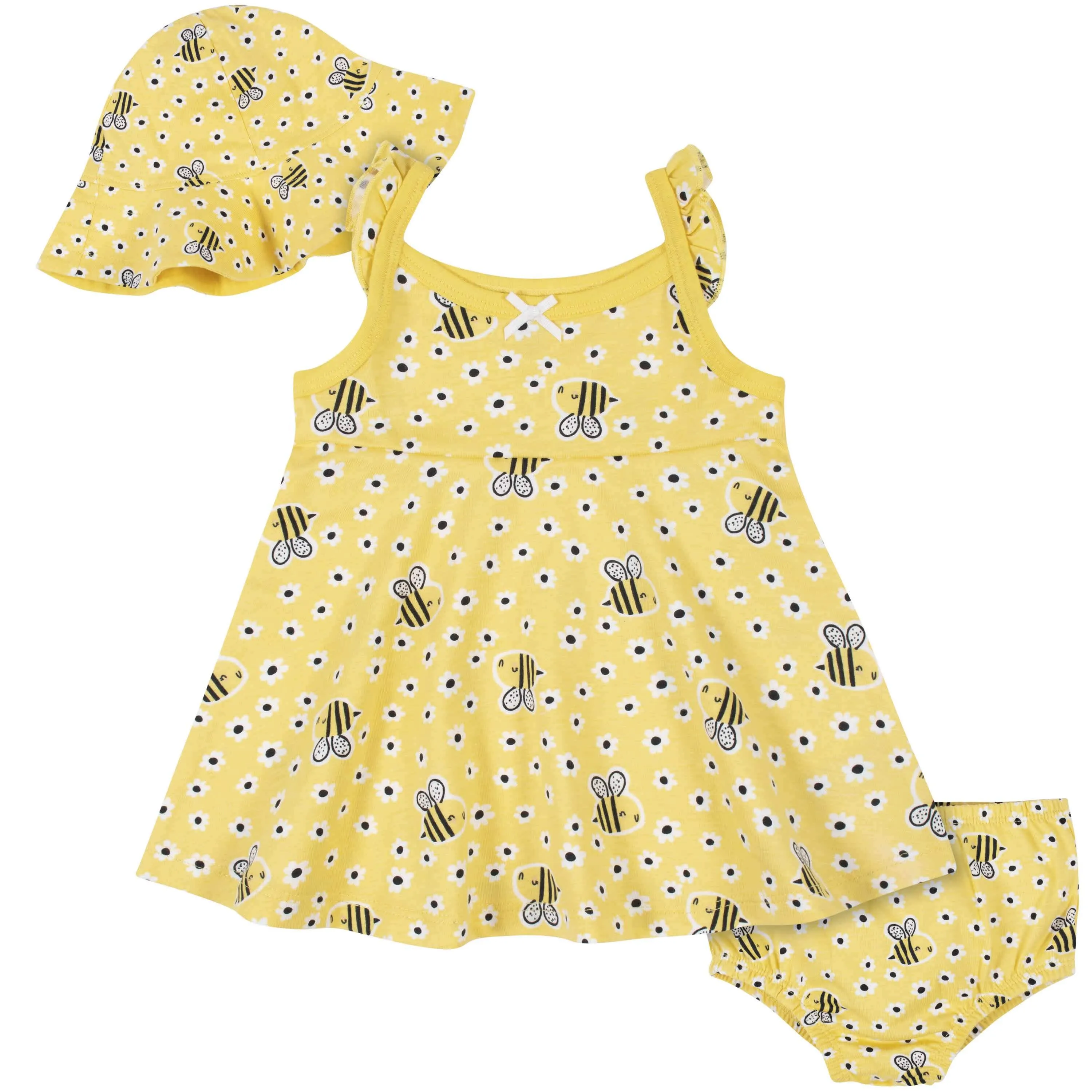 3-Piece Baby & Toddler Girls Bee Garden Dress, Diaper Cover & Sun Hat Set