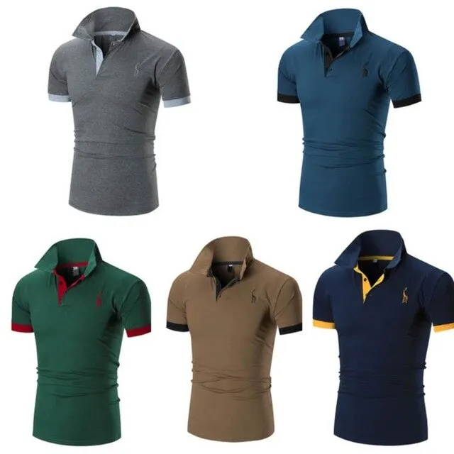 4 sets of summer men's short-sleeved casual cotton Polo shirt half-sleeved slim solid color shirt with collar to lead