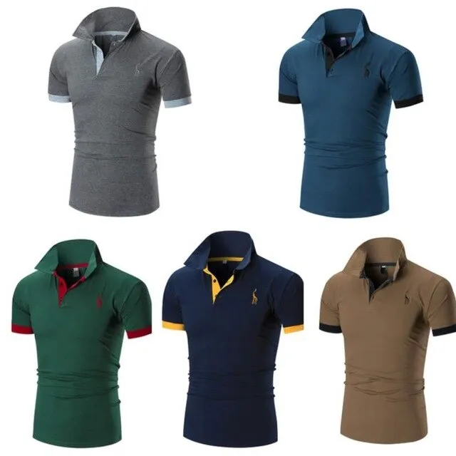 4 sets of summer men's short-sleeved casual cotton Polo shirt half-sleeved slim solid color shirt with collar to lead