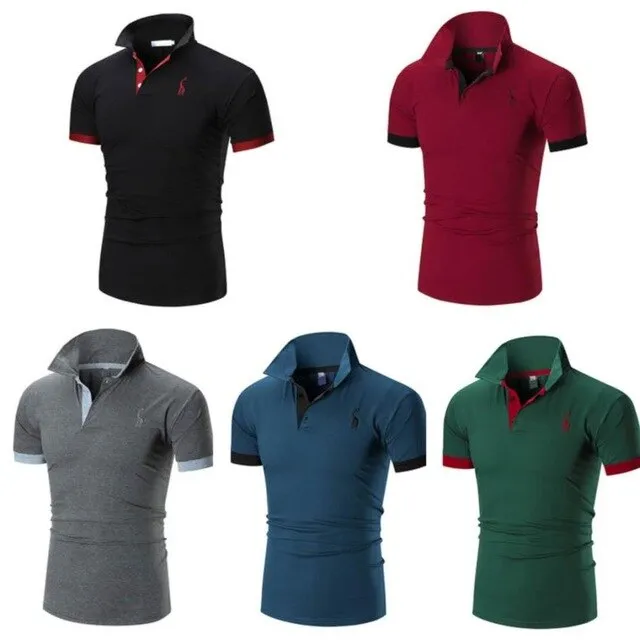 4 sets of summer men's short-sleeved casual cotton Polo shirt half-sleeved slim solid color shirt with collar to lead