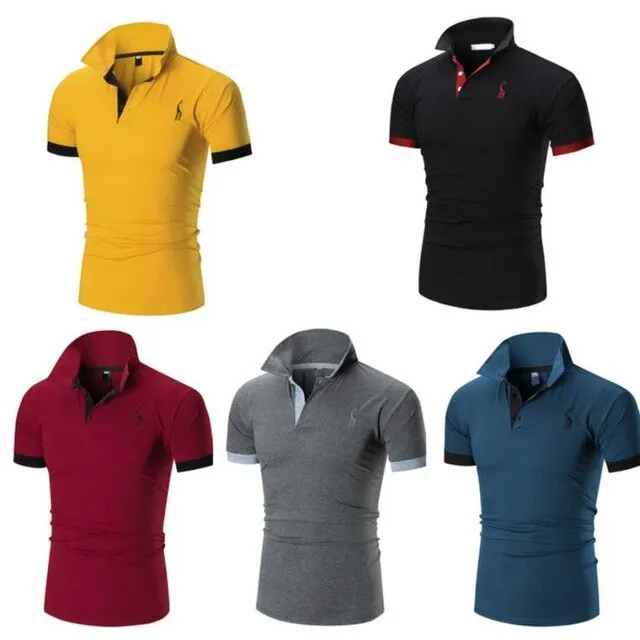 4 sets of summer men's short-sleeved casual cotton Polo shirt half-sleeved slim solid color shirt with collar to lead