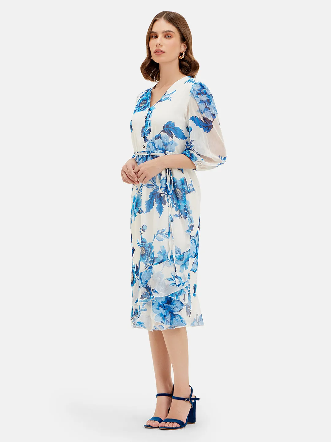 Amelia Printed Tie-Up Midi Dress