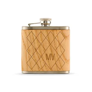 Argyle Diamond Monogram Oak Wrapped Hip Flask