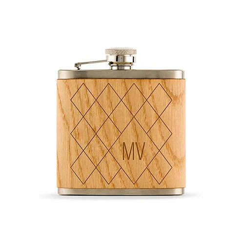 Argyle Diamond Monogram Oak Wrapped Hip Flask