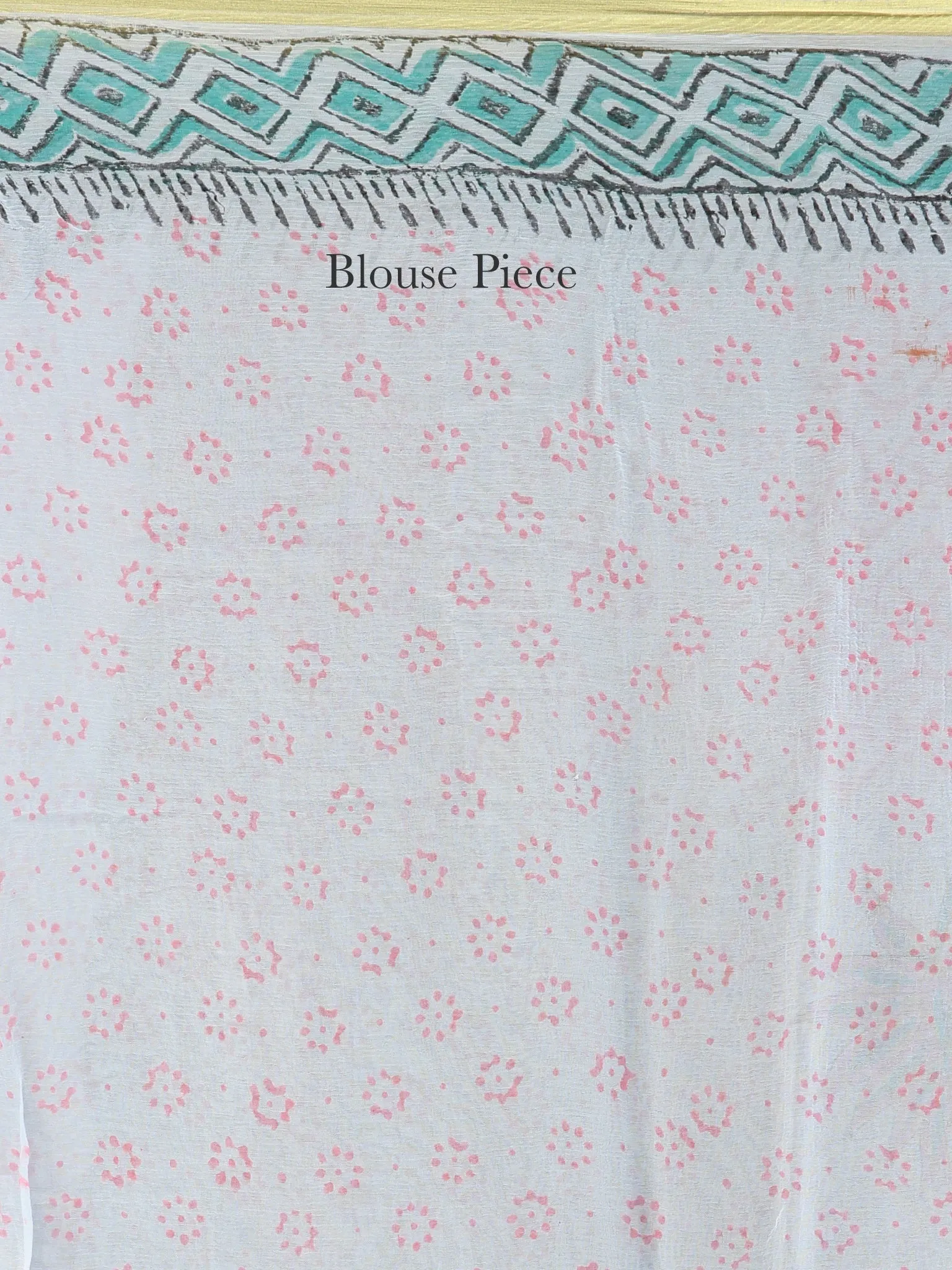 Baby Blue Pink Green Hand Block Printed Chiffon Saree with Zari Border - S031704594