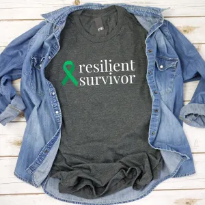 Bile Duct Cancer / Gallbladder Cancer resilient survivor Ribbon T-Shirt - Several Colors Available