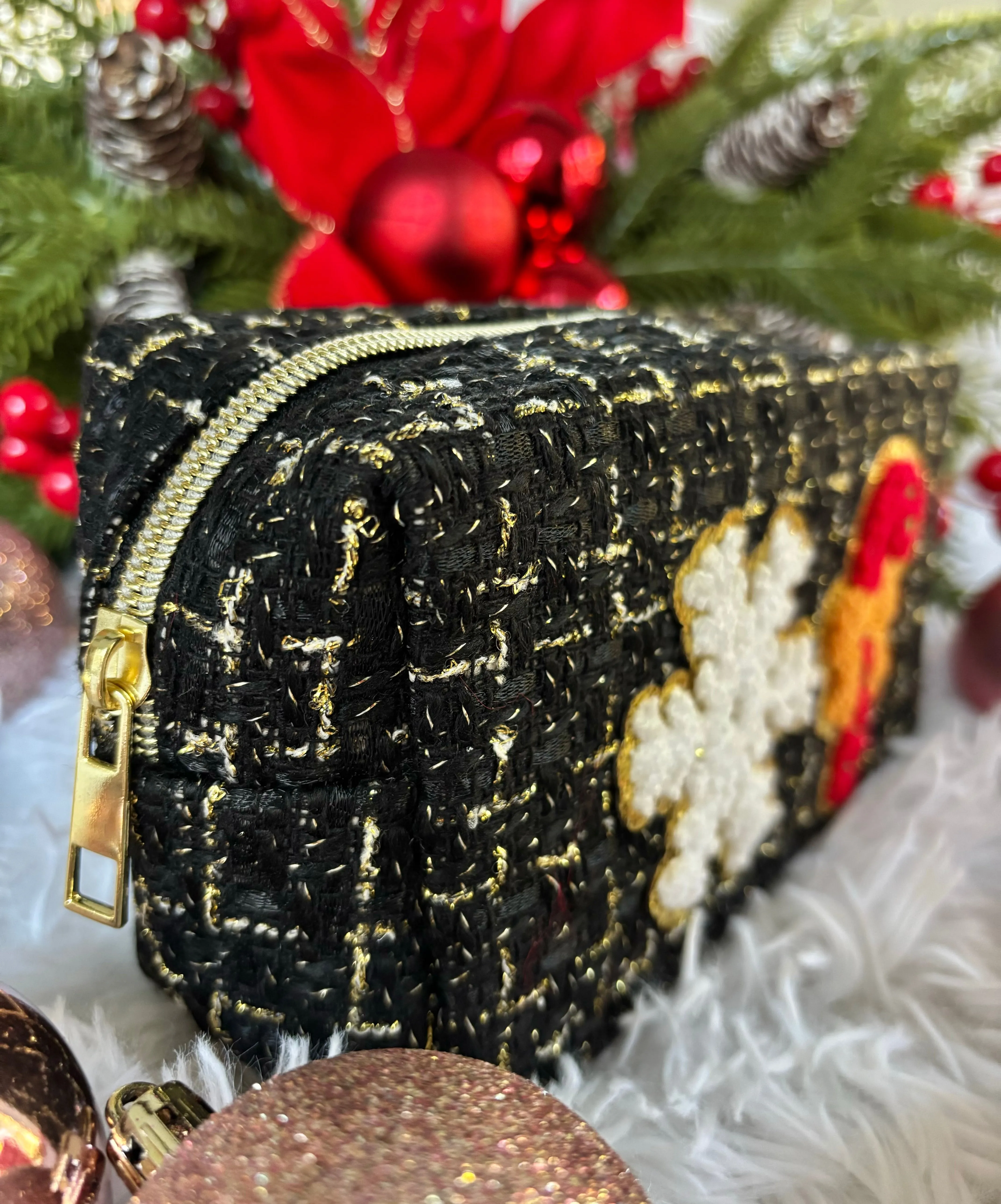 Black & Gold Tweed Cosmetic Bag-Various Styles