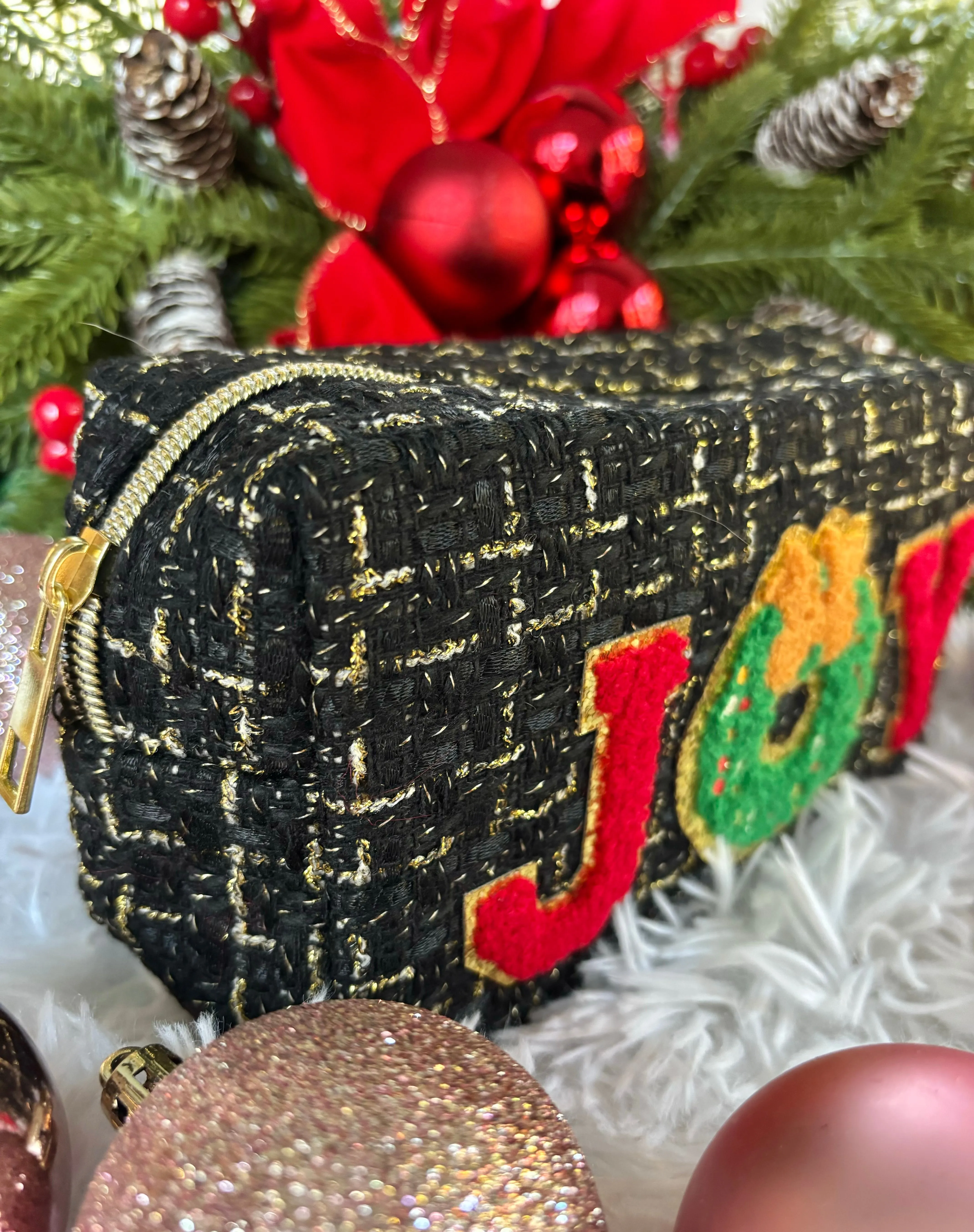 Black & Gold Tweed Cosmetic Bag-Various Styles