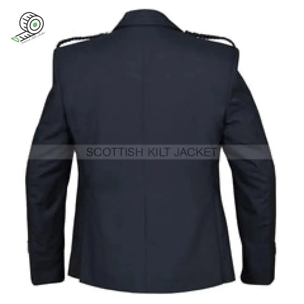 Black Barathea Wool Fabric Argyll Jacket with Five Button