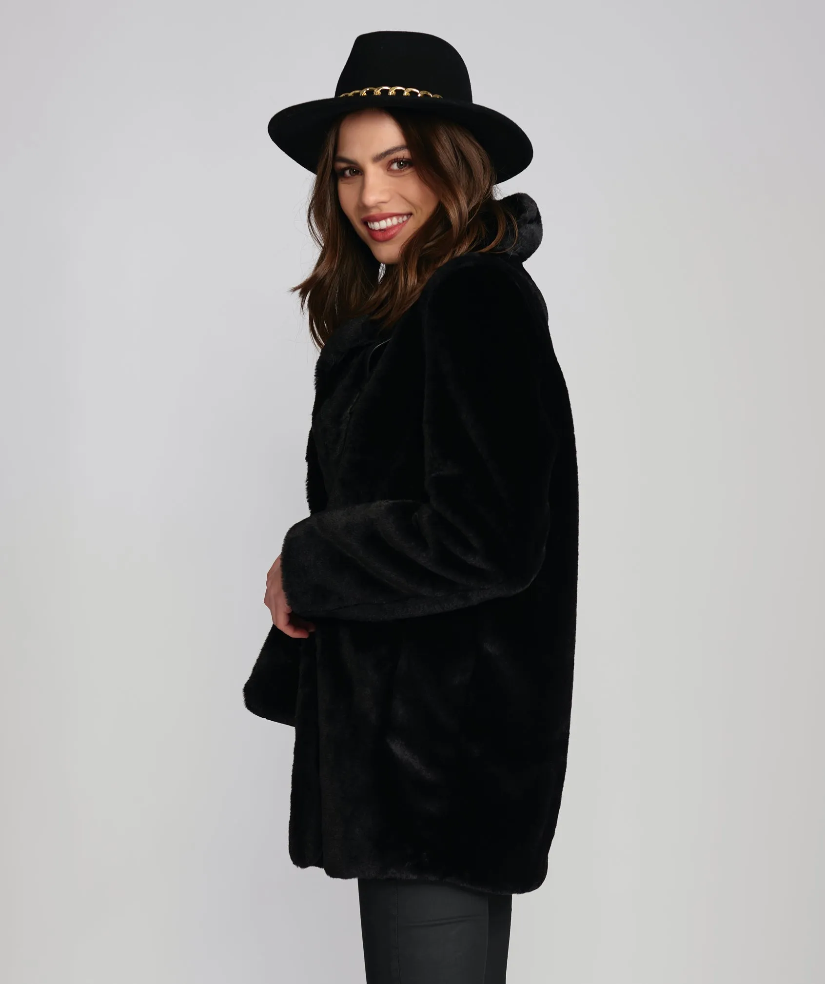 Black Blazer Style Faux Fur Coat