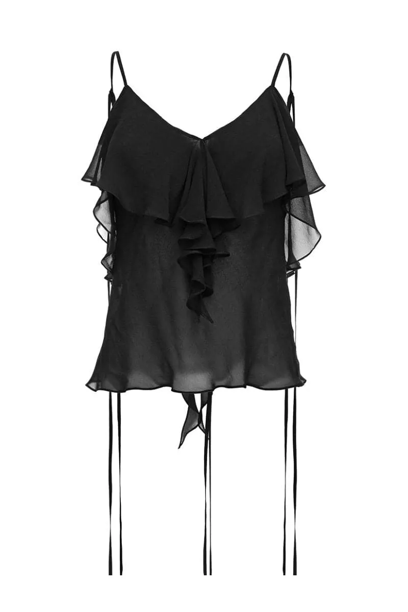 BLACK RUFFLE CHIFFON TOP