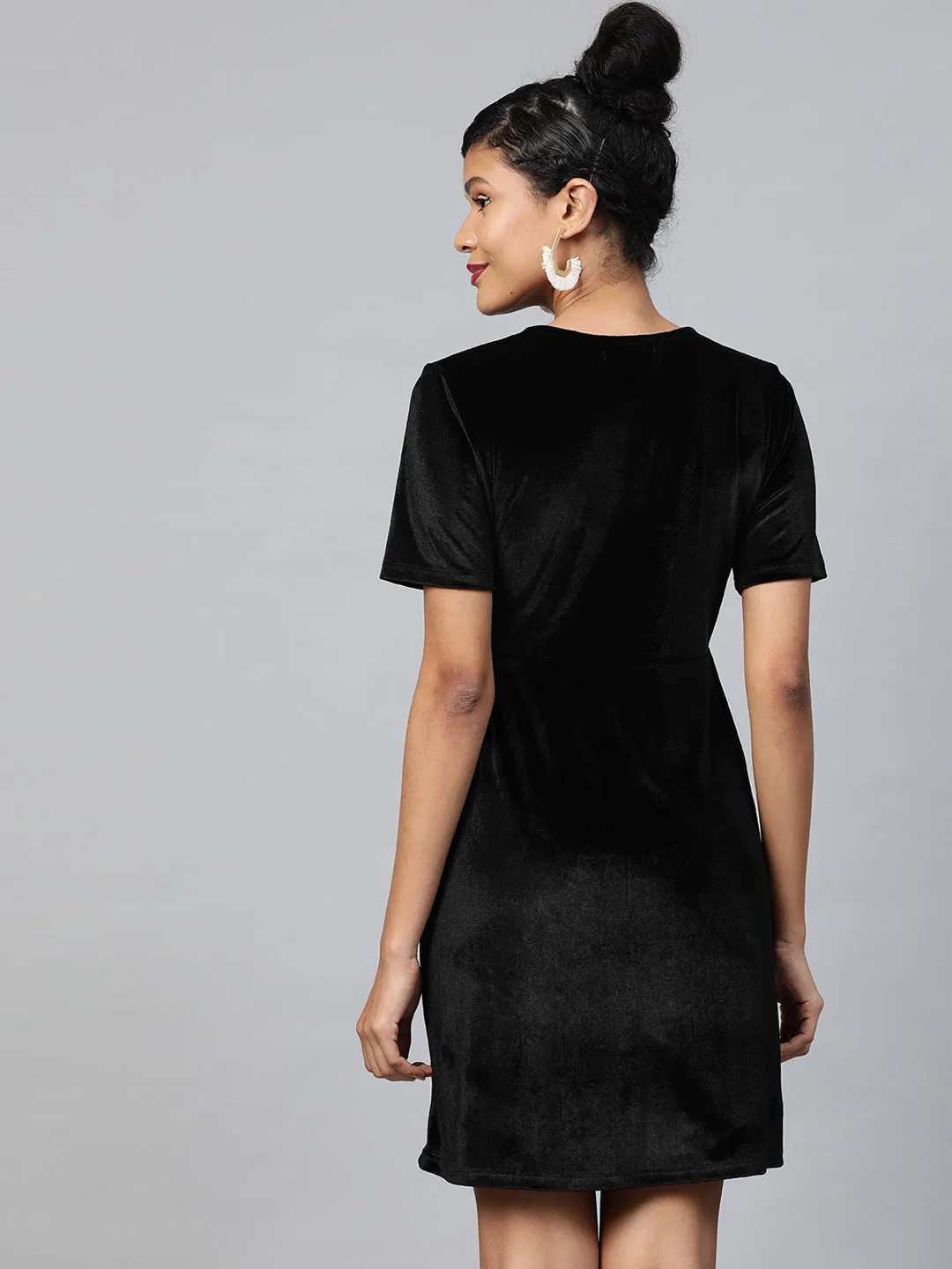 Black Velvet Wrap Skater Dress