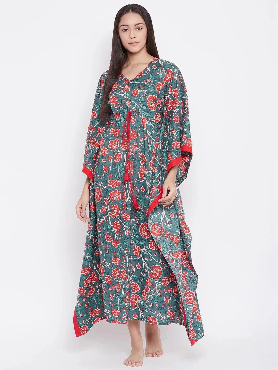 BLUE BLOCK PRINTED LOUNGEWEAR KAFTAN