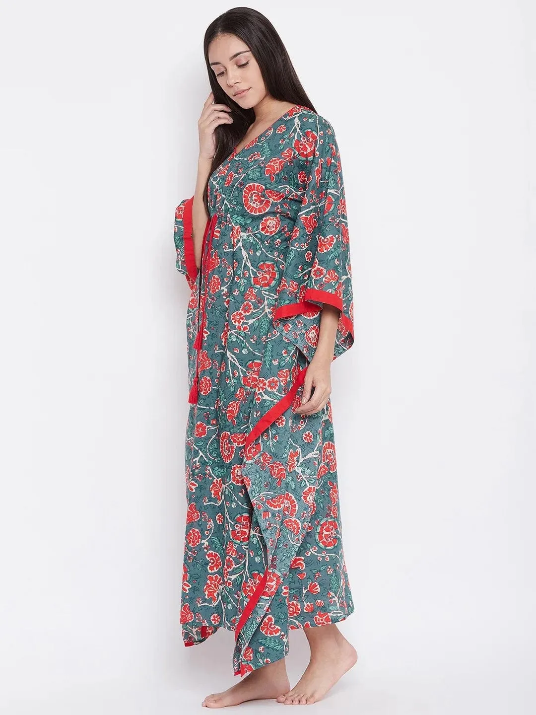 BLUE BLOCK PRINTED LOUNGEWEAR KAFTAN