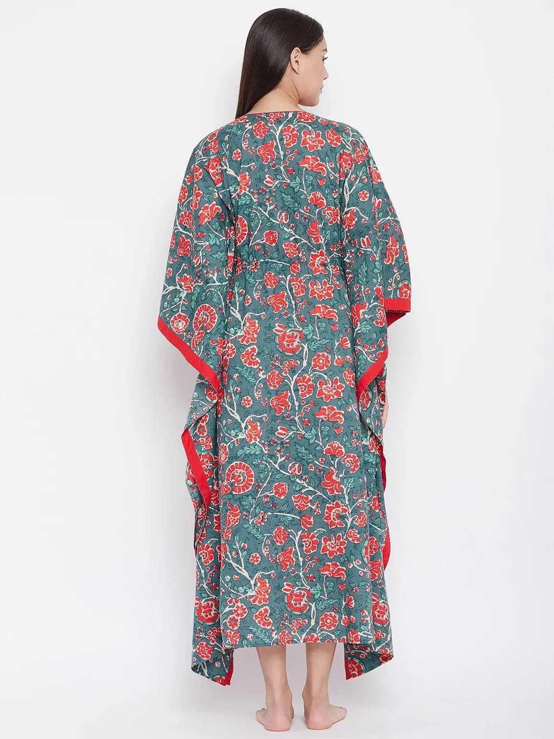 BLUE BLOCK PRINTED LOUNGEWEAR KAFTAN