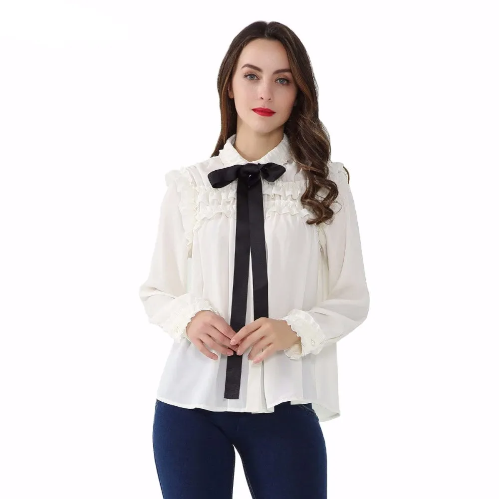 Bow Tie Ruffle Blouse