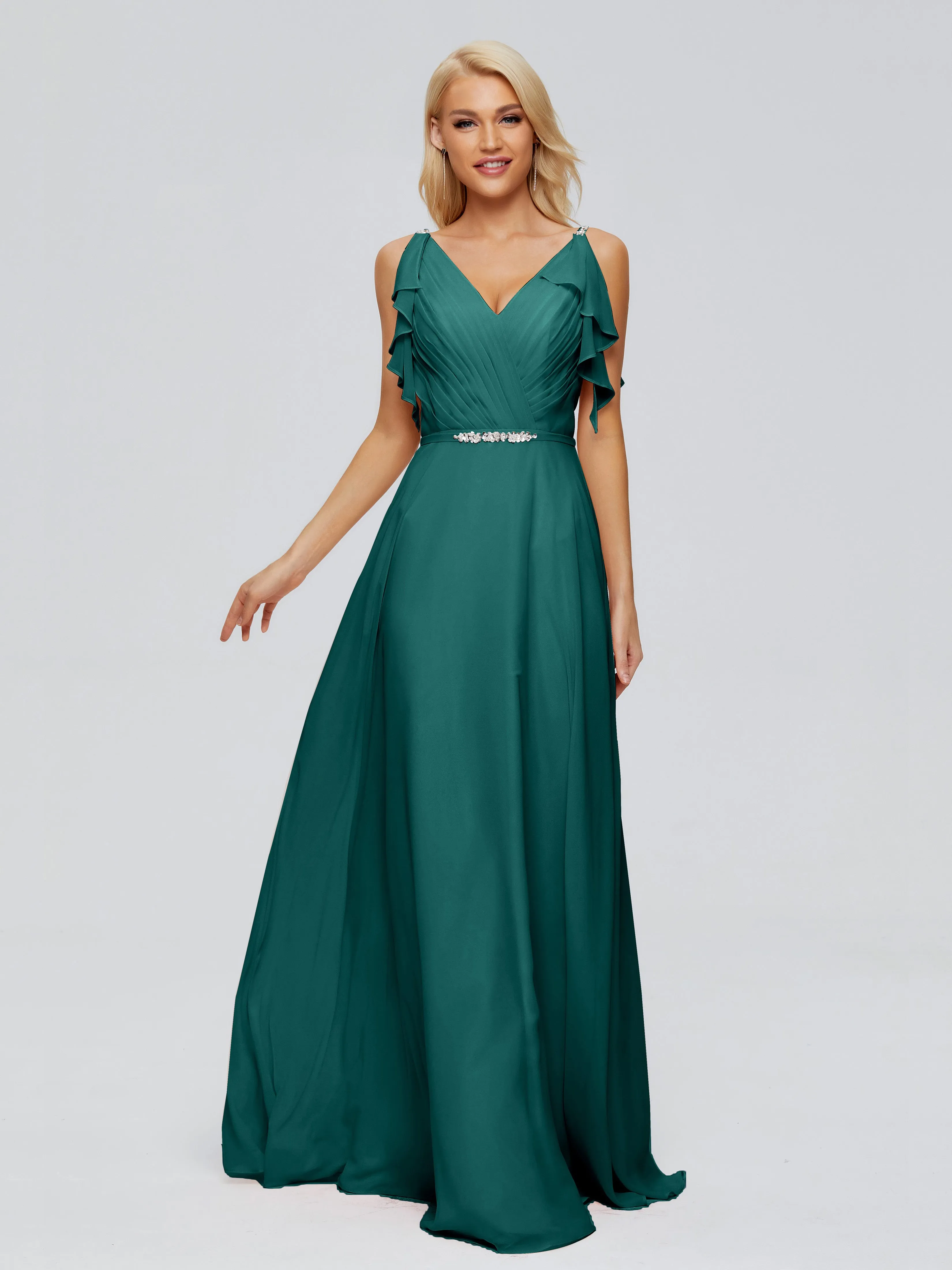 Brianna Ruffles Spaghetti Straps Unique Chiffon Bridesmaid Dresses