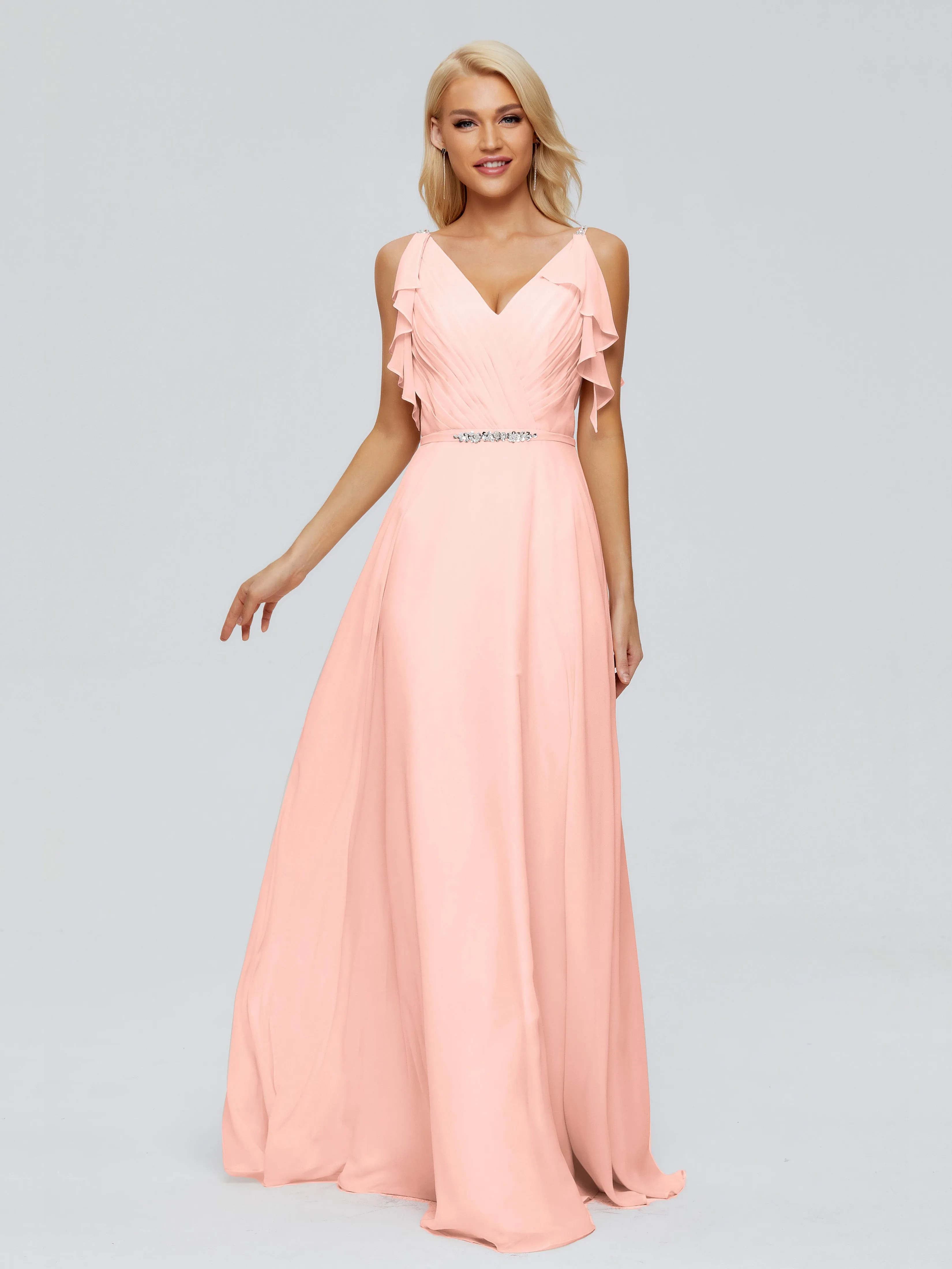 Brianna Ruffles Spaghetti Straps Unique Chiffon Bridesmaid Dresses