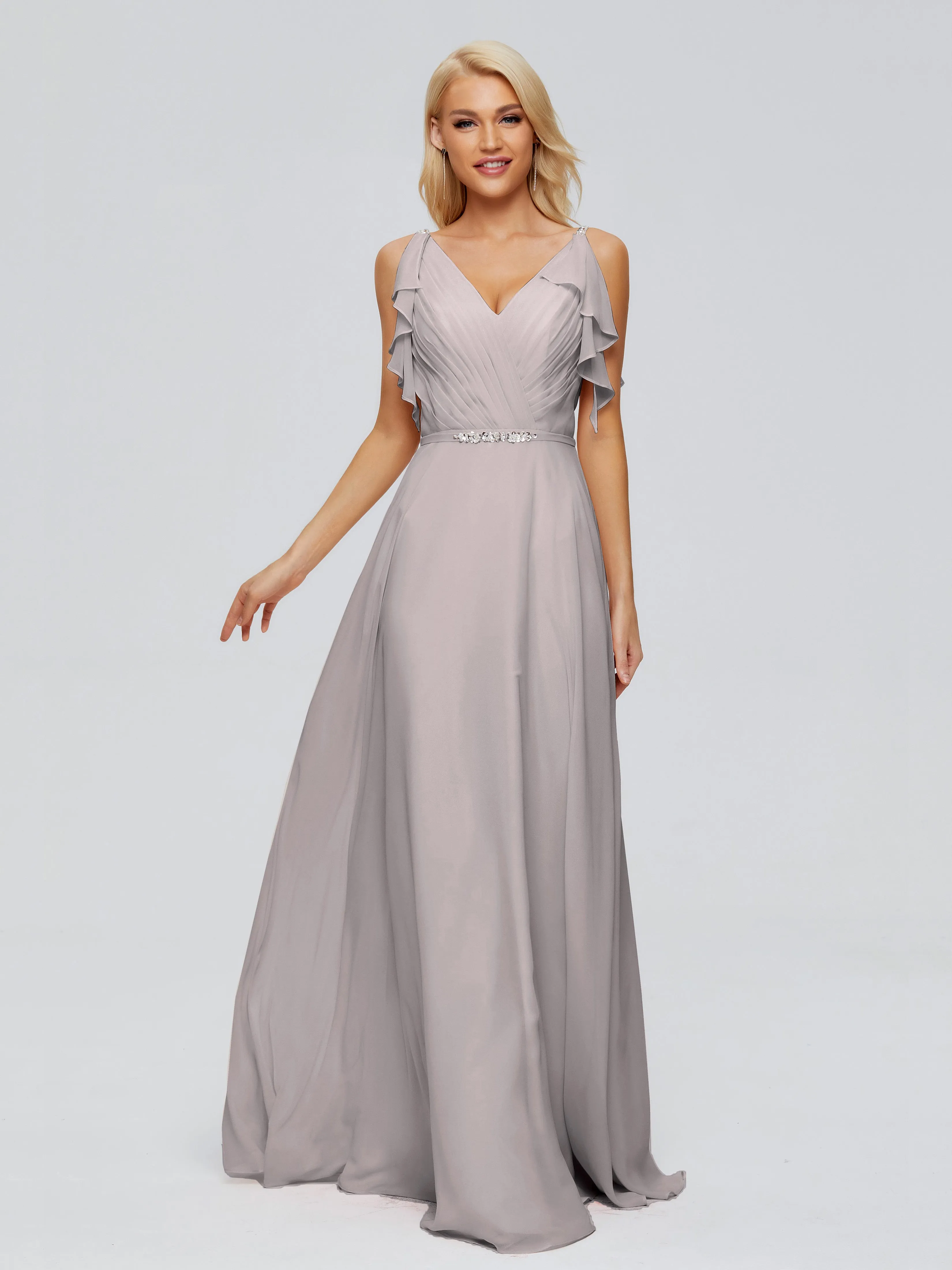 Brianna Ruffles Spaghetti Straps Unique Chiffon Bridesmaid Dresses