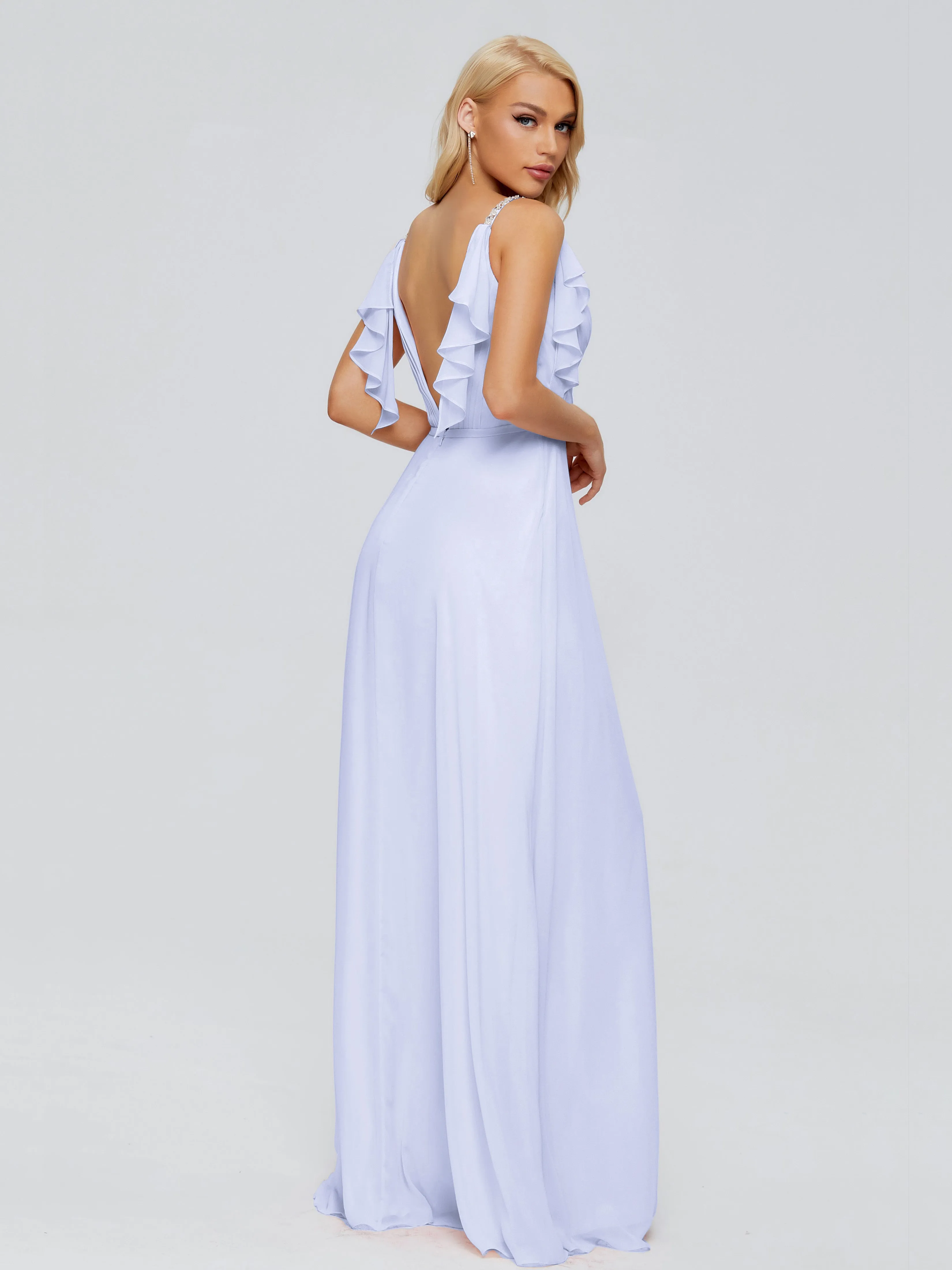 Brianna Ruffles Spaghetti Straps Unique Chiffon Bridesmaid Dresses