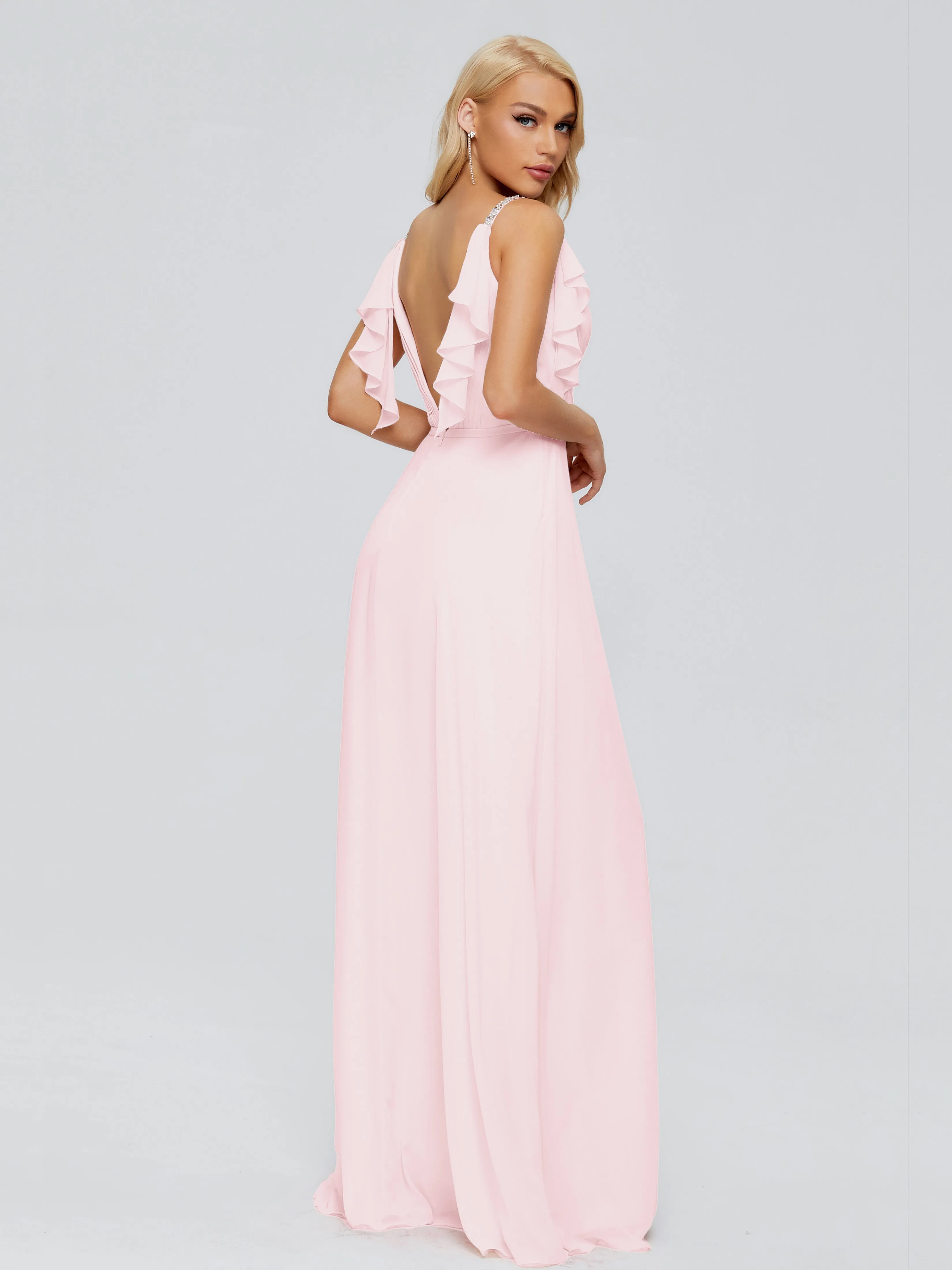 Brianna Ruffles Spaghetti Straps Unique Chiffon Bridesmaid Dresses