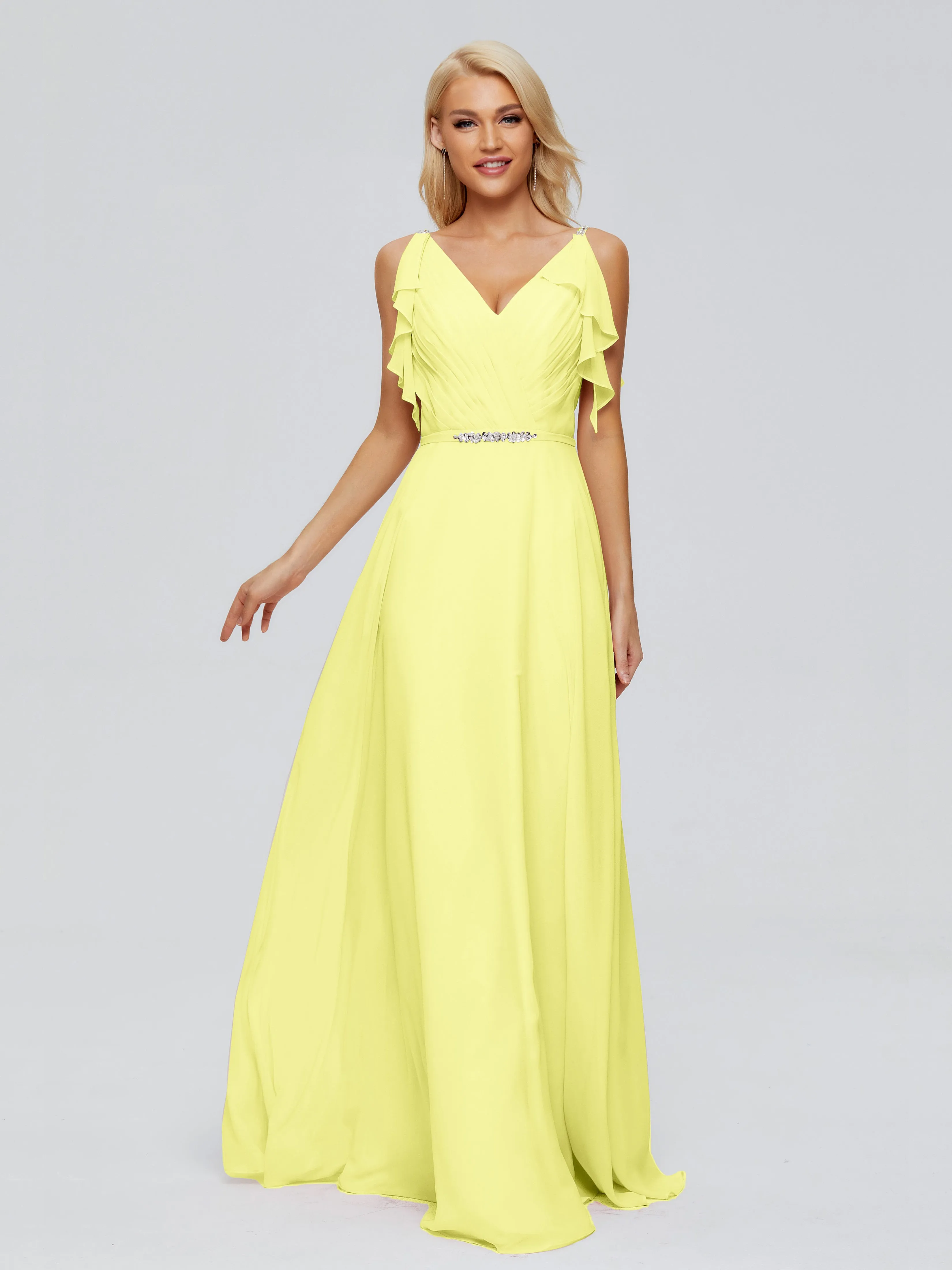 Brianna Ruffles Spaghetti Straps Unique Chiffon Bridesmaid Dresses