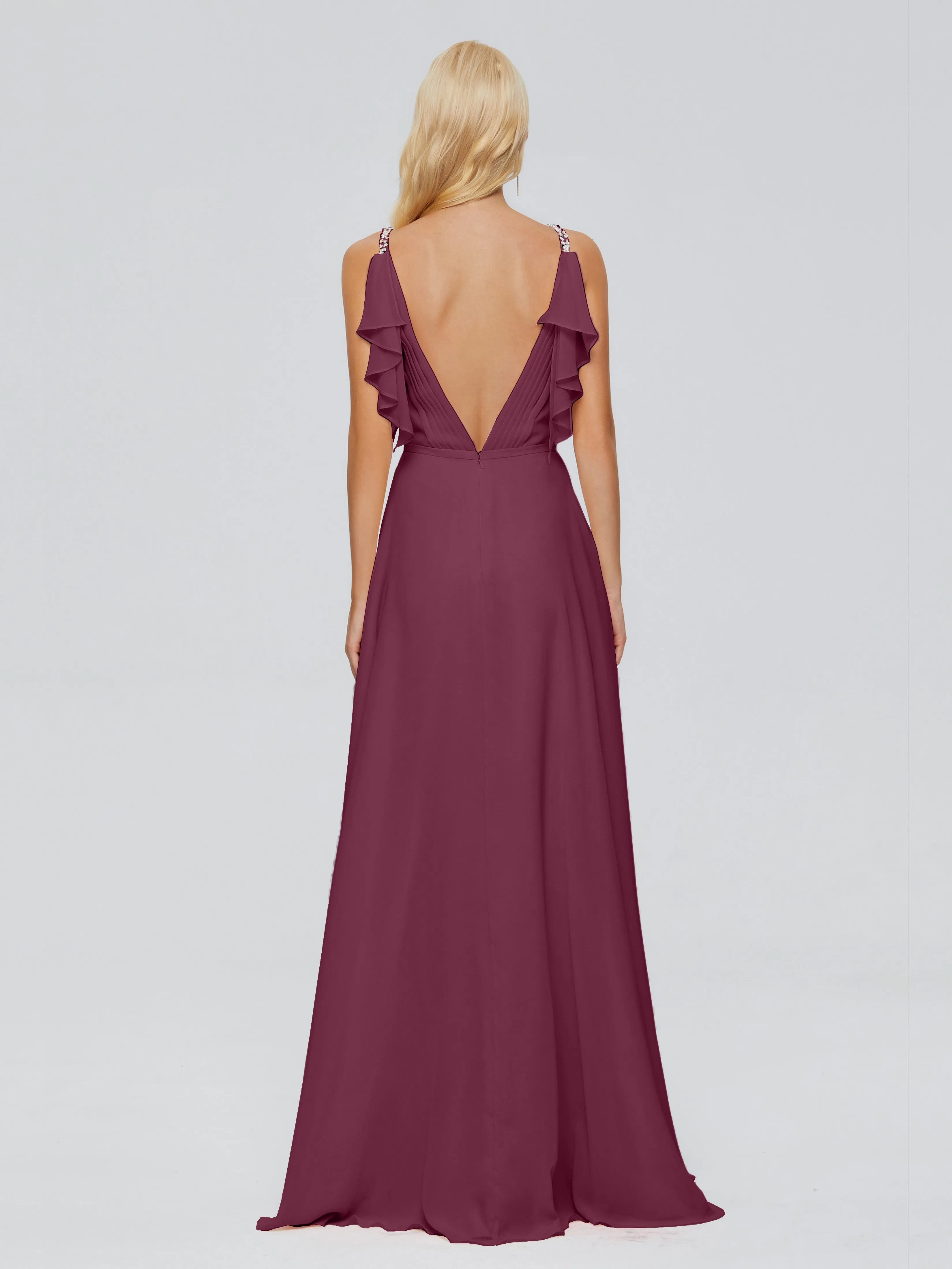 Brianna Ruffles Spaghetti Straps Unique Chiffon Bridesmaid Dresses