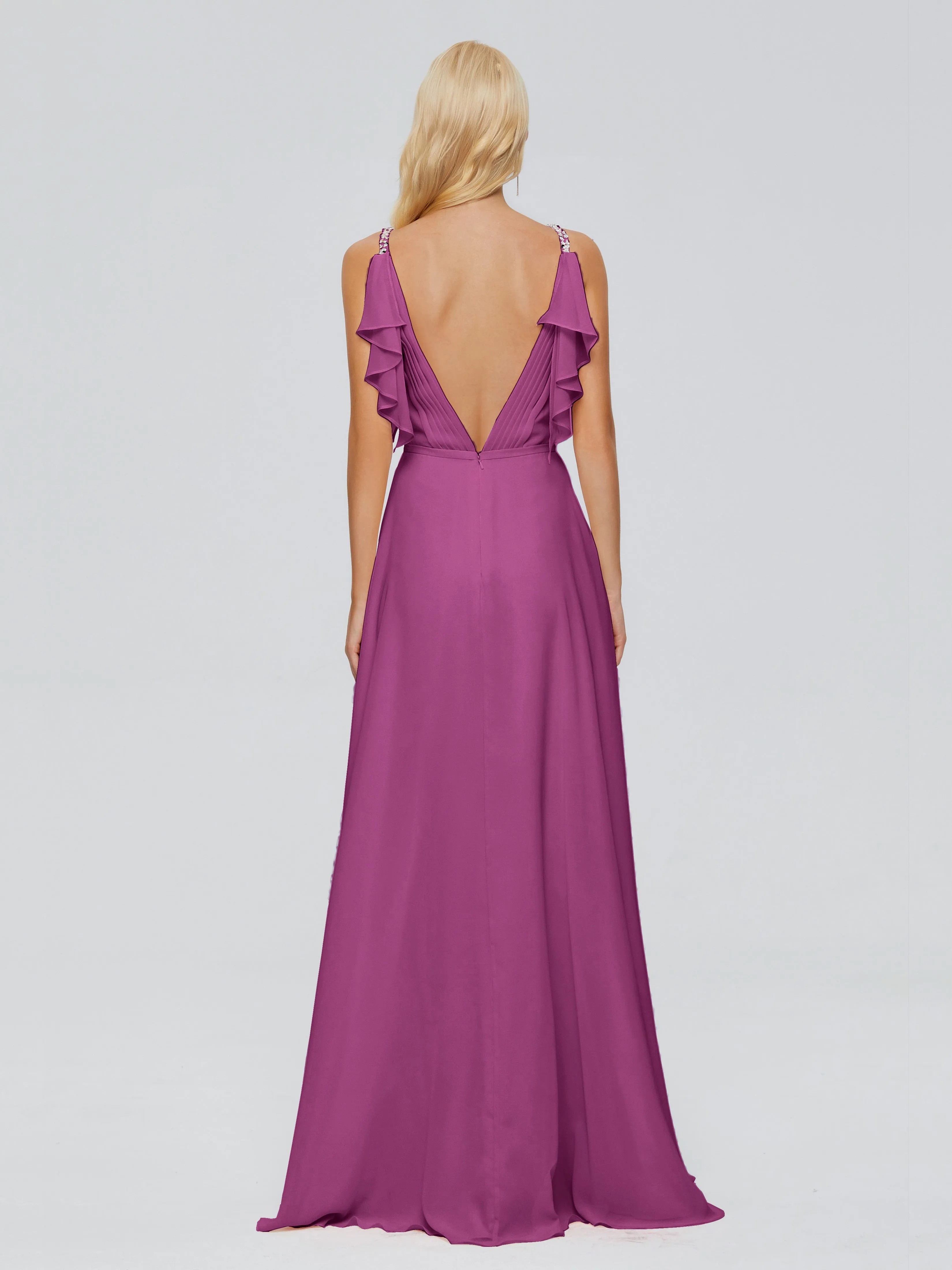 Brianna Ruffles Spaghetti Straps Unique Chiffon Bridesmaid Dresses