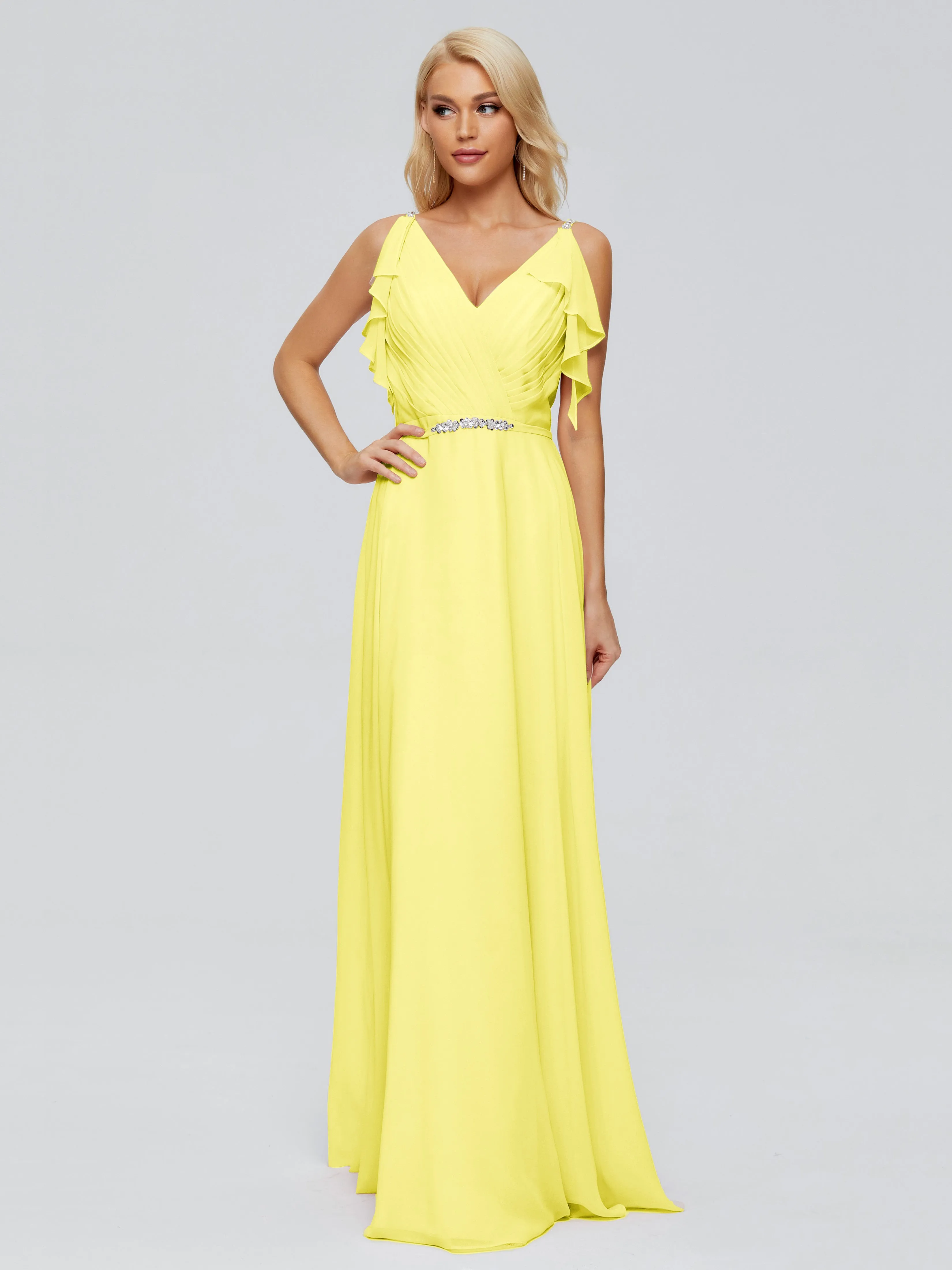 Brianna Ruffles Spaghetti Straps Unique Chiffon Bridesmaid Dresses