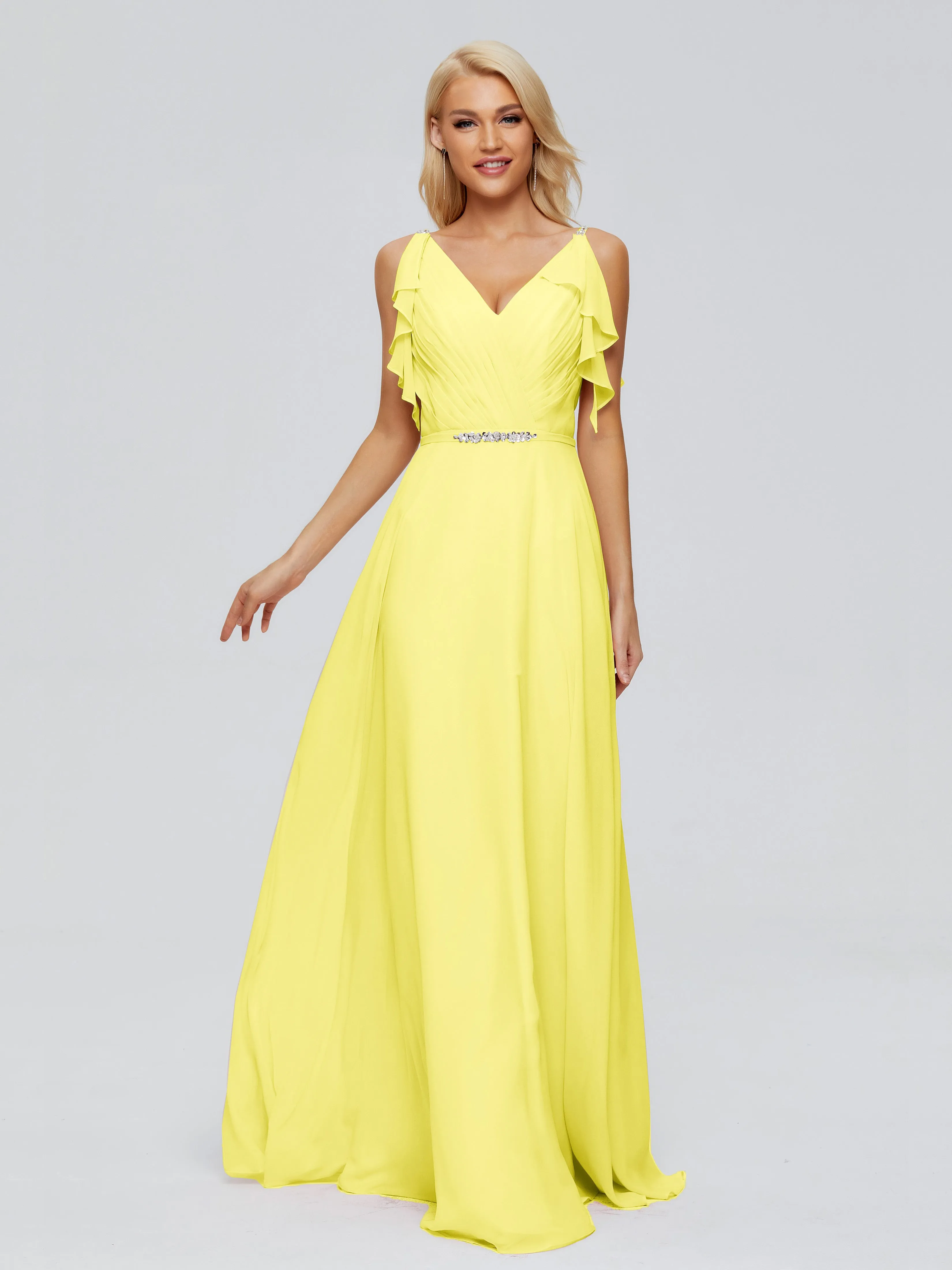 Brianna Ruffles Spaghetti Straps Unique Chiffon Bridesmaid Dresses