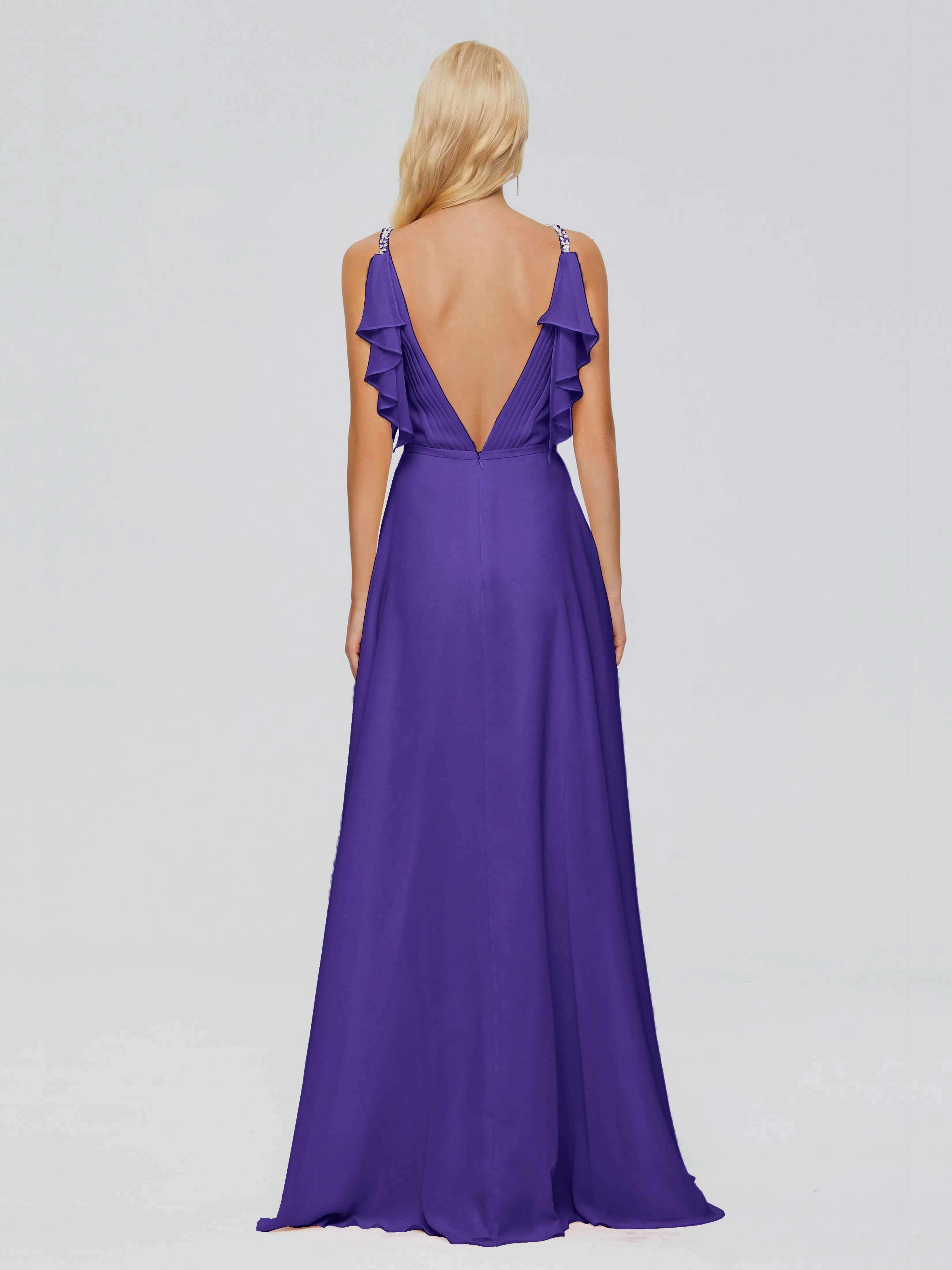 Brianna Ruffles Spaghetti Straps Unique Chiffon Bridesmaid Dresses