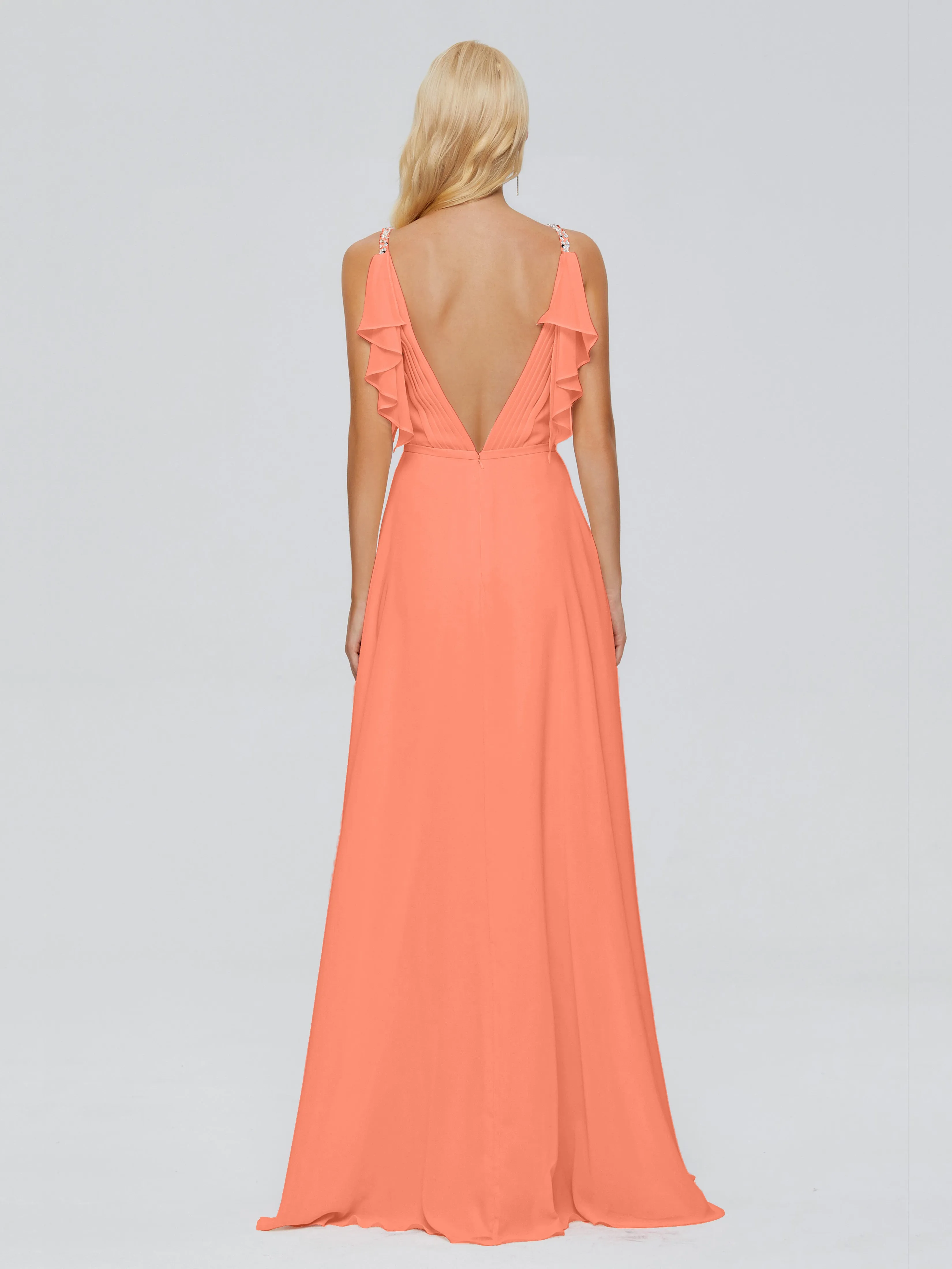 Brianna Ruffles Spaghetti Straps Unique Chiffon Bridesmaid Dresses