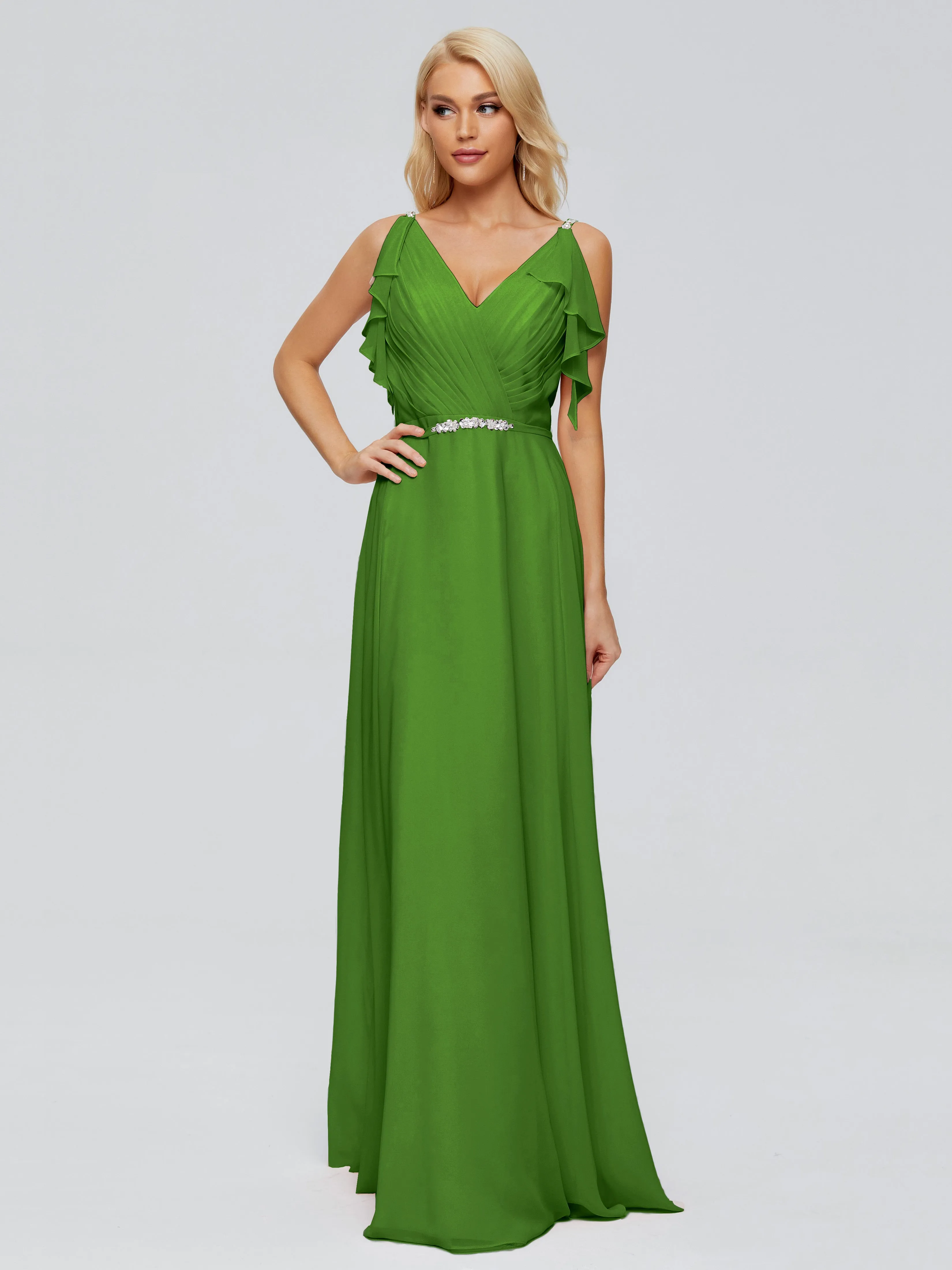 Brianna Ruffles Spaghetti Straps Unique Chiffon Bridesmaid Dresses