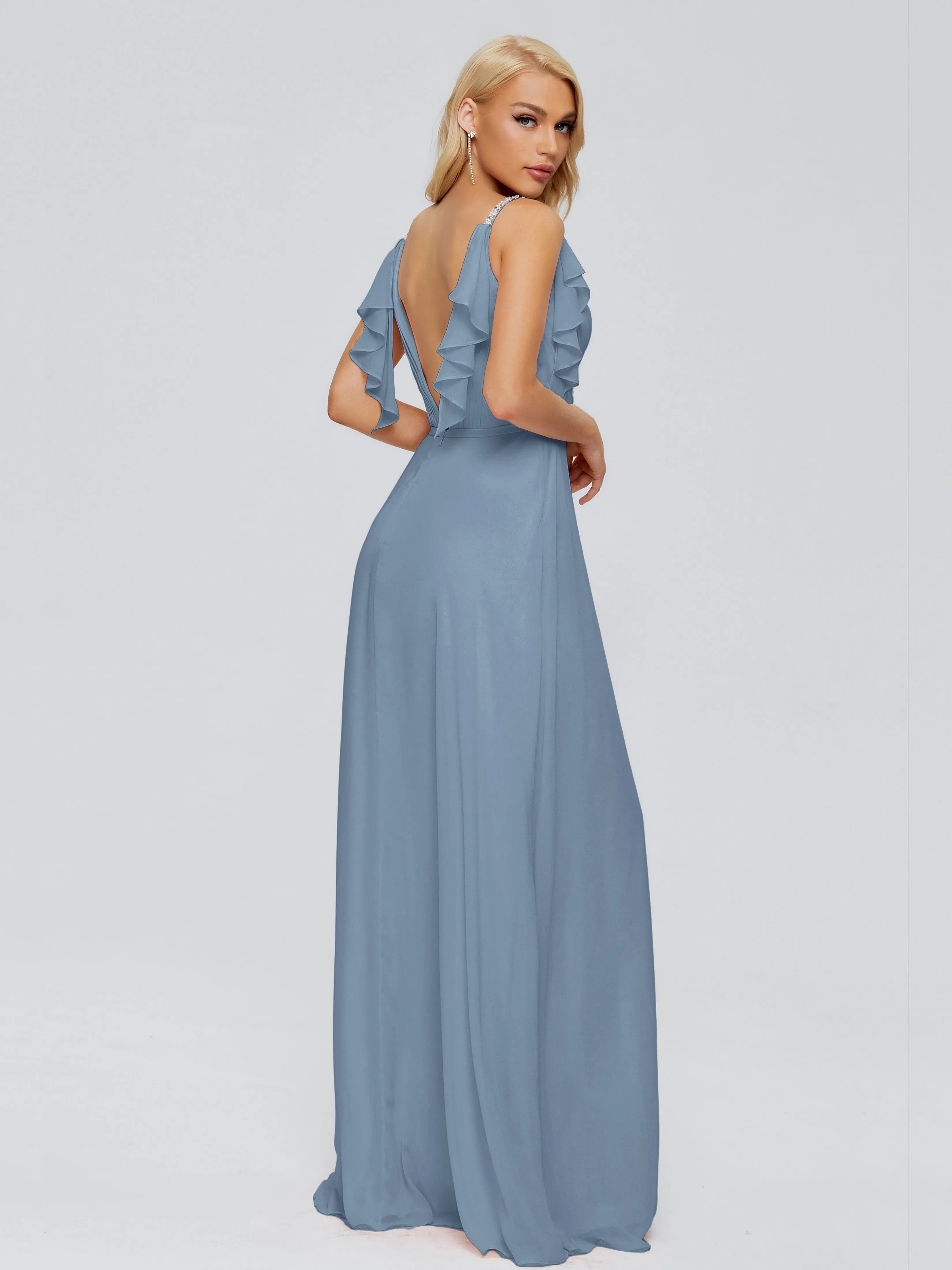 Brianna Ruffles Spaghetti Straps Unique Chiffon Bridesmaid Dresses