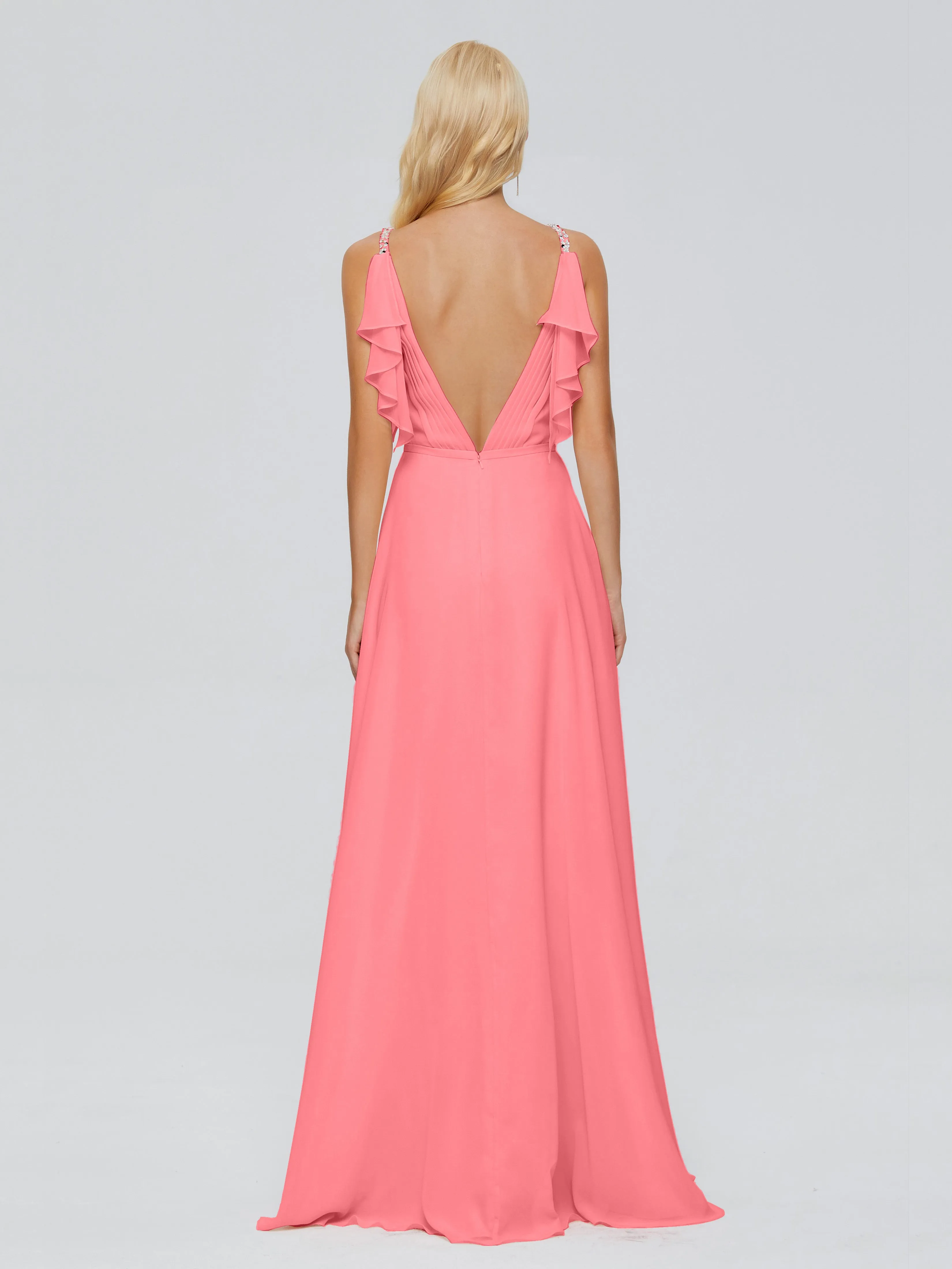 Brianna Ruffles Spaghetti Straps Unique Chiffon Bridesmaid Dresses