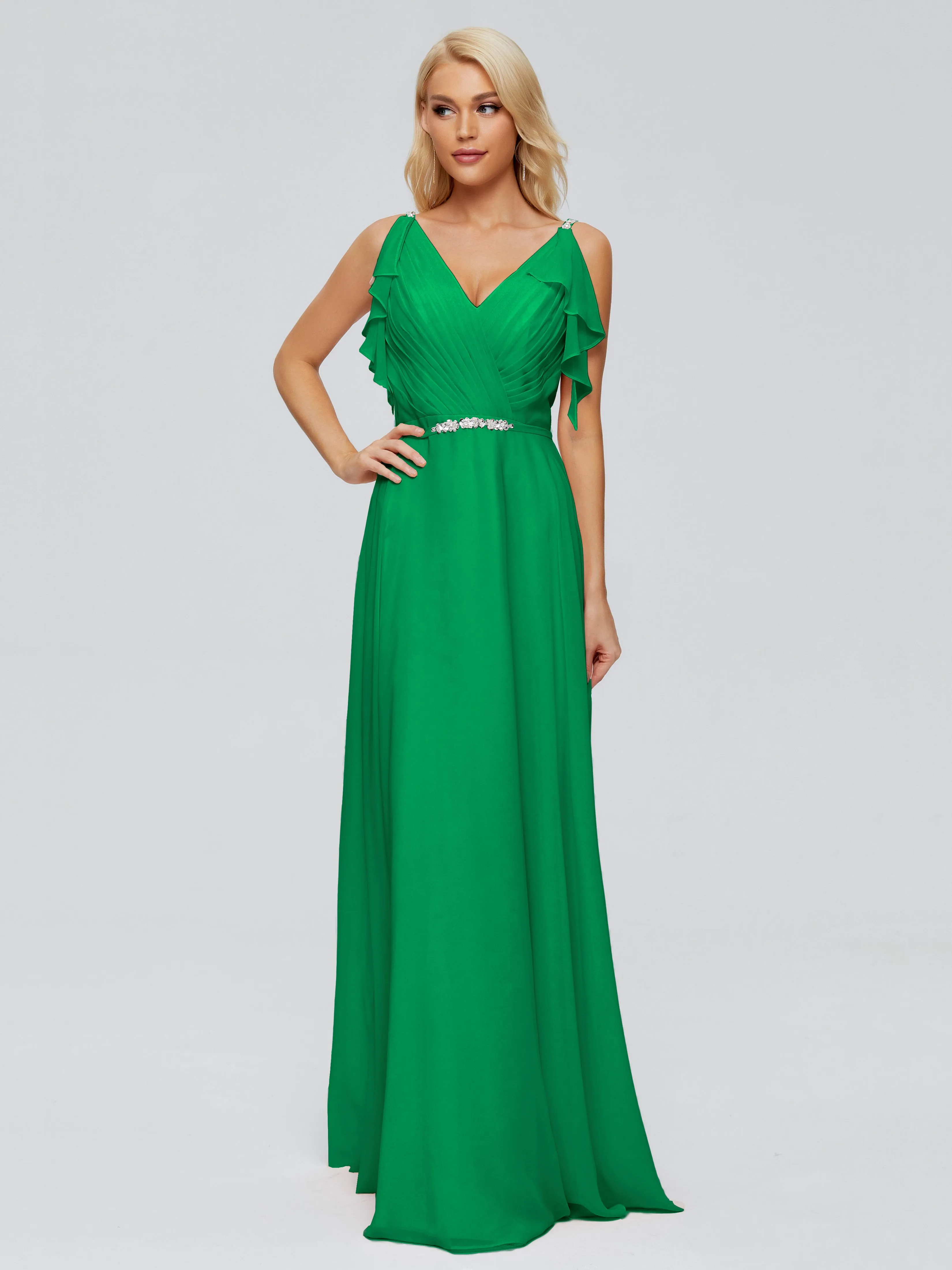 Brianna Ruffles Spaghetti Straps Unique Chiffon Bridesmaid Dresses