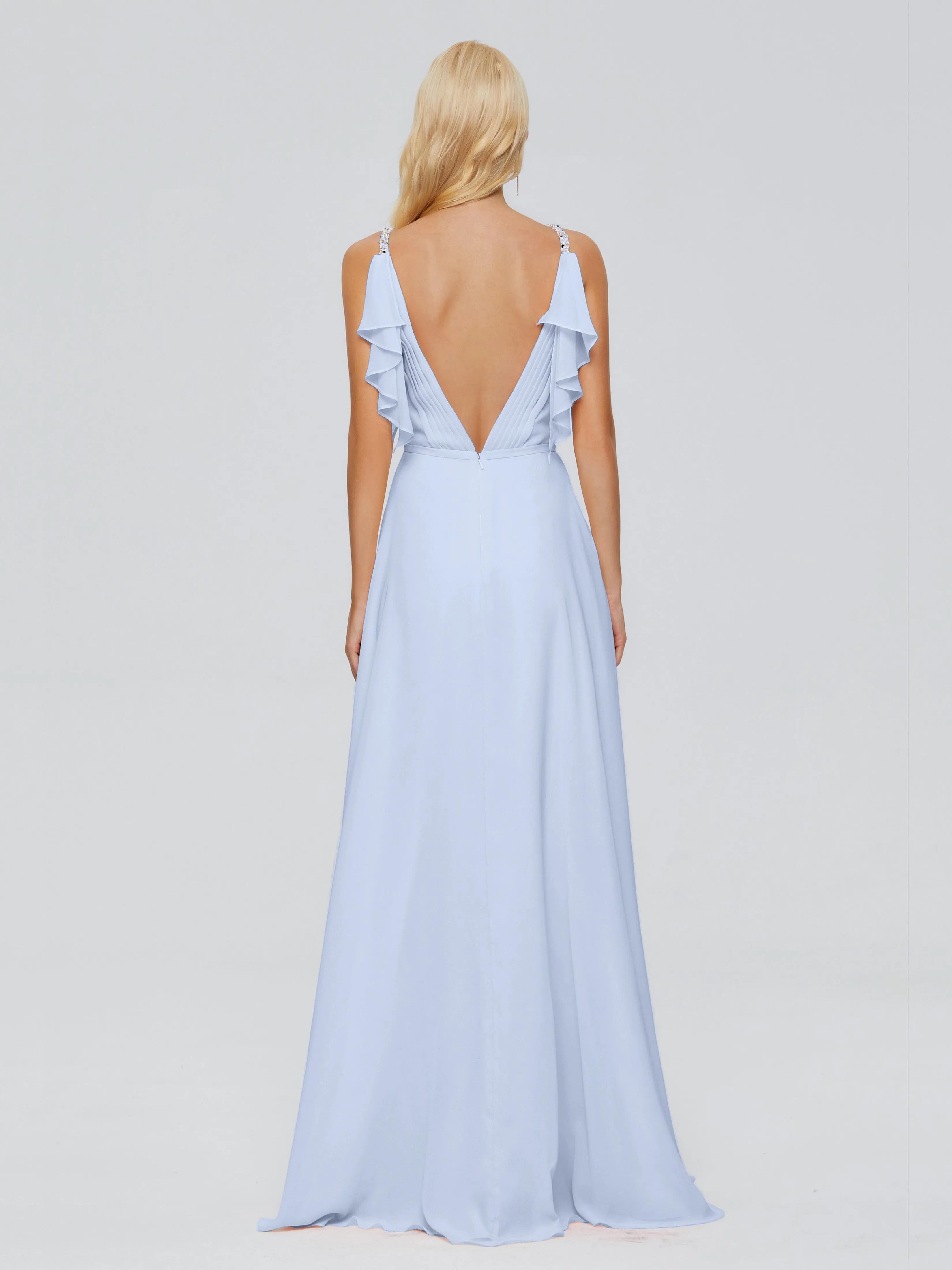 Brianna Ruffles Spaghetti Straps Unique Chiffon Bridesmaid Dresses