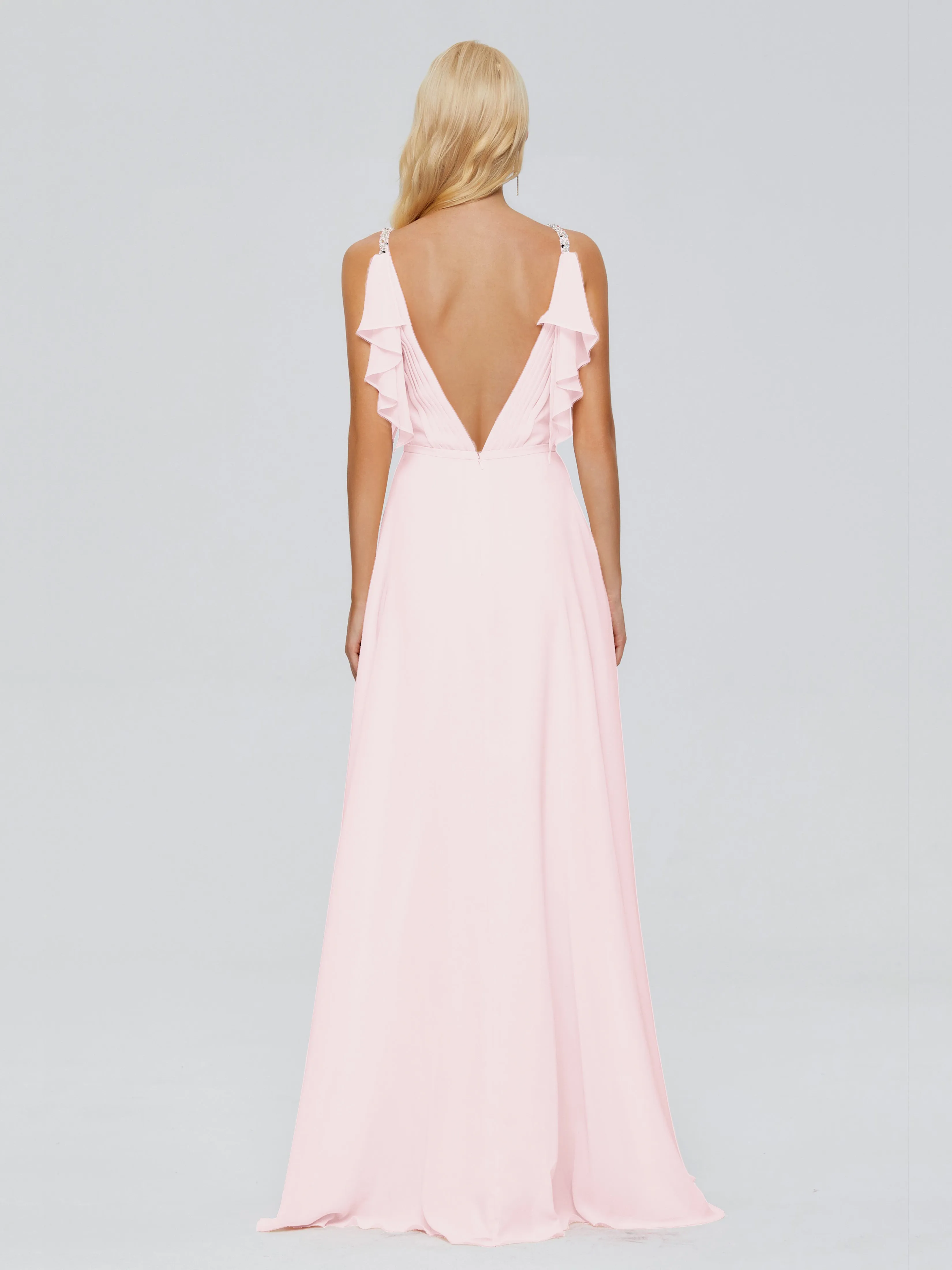 Brianna Ruffles Spaghetti Straps Unique Chiffon Bridesmaid Dresses