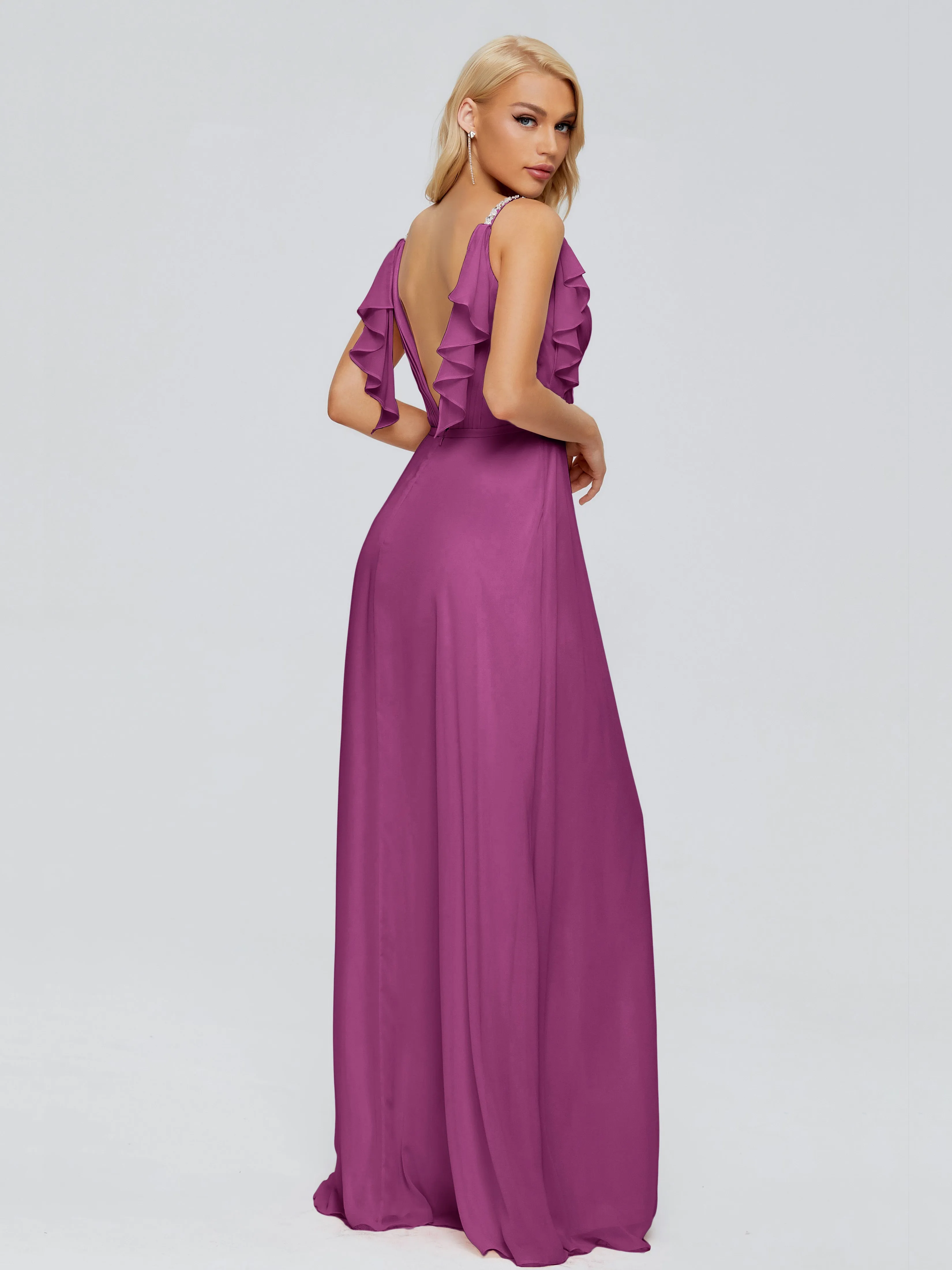 Brianna Ruffles Spaghetti Straps Unique Chiffon Bridesmaid Dresses