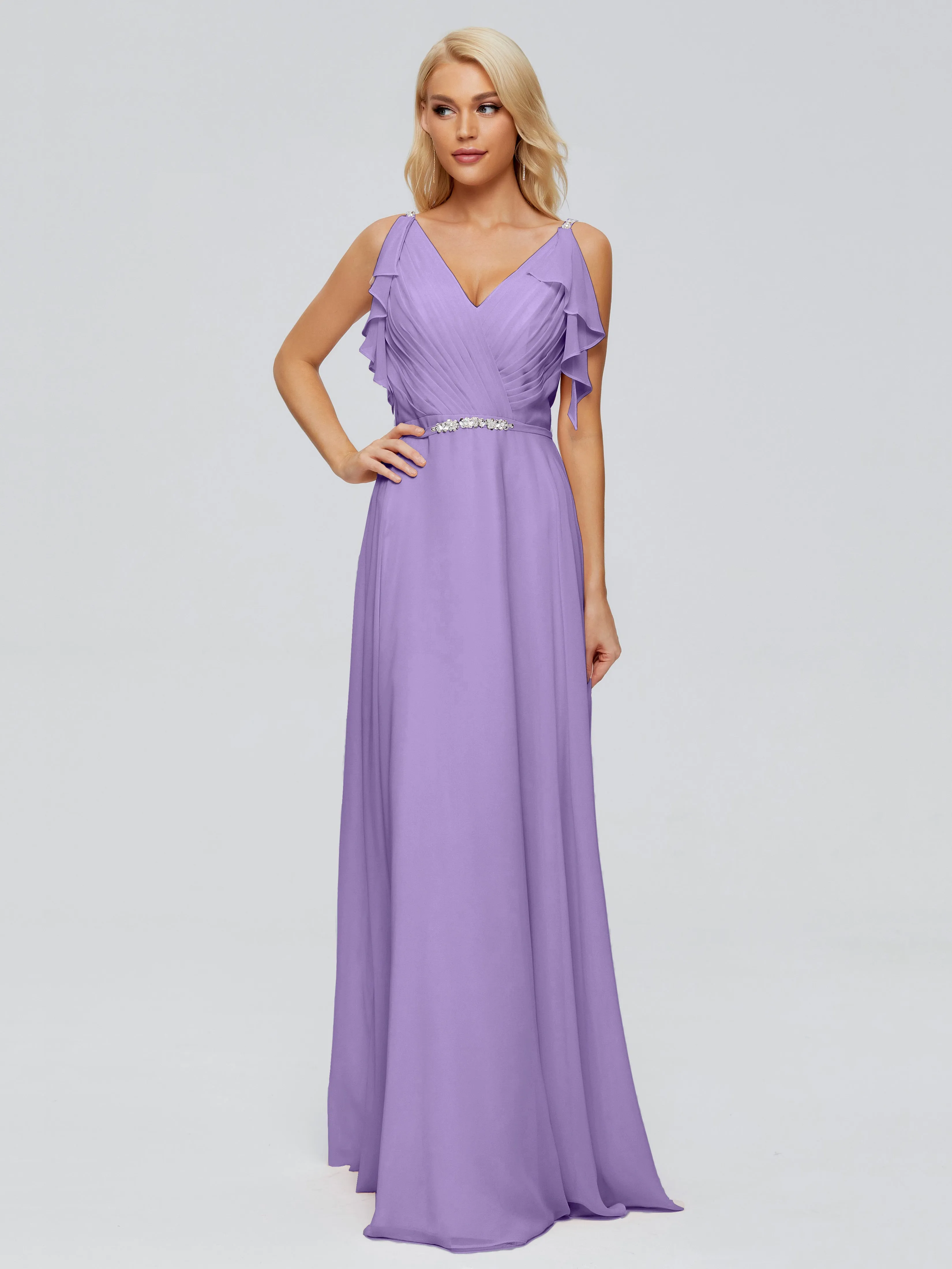 Brianna Ruffles Spaghetti Straps Unique Chiffon Bridesmaid Dresses