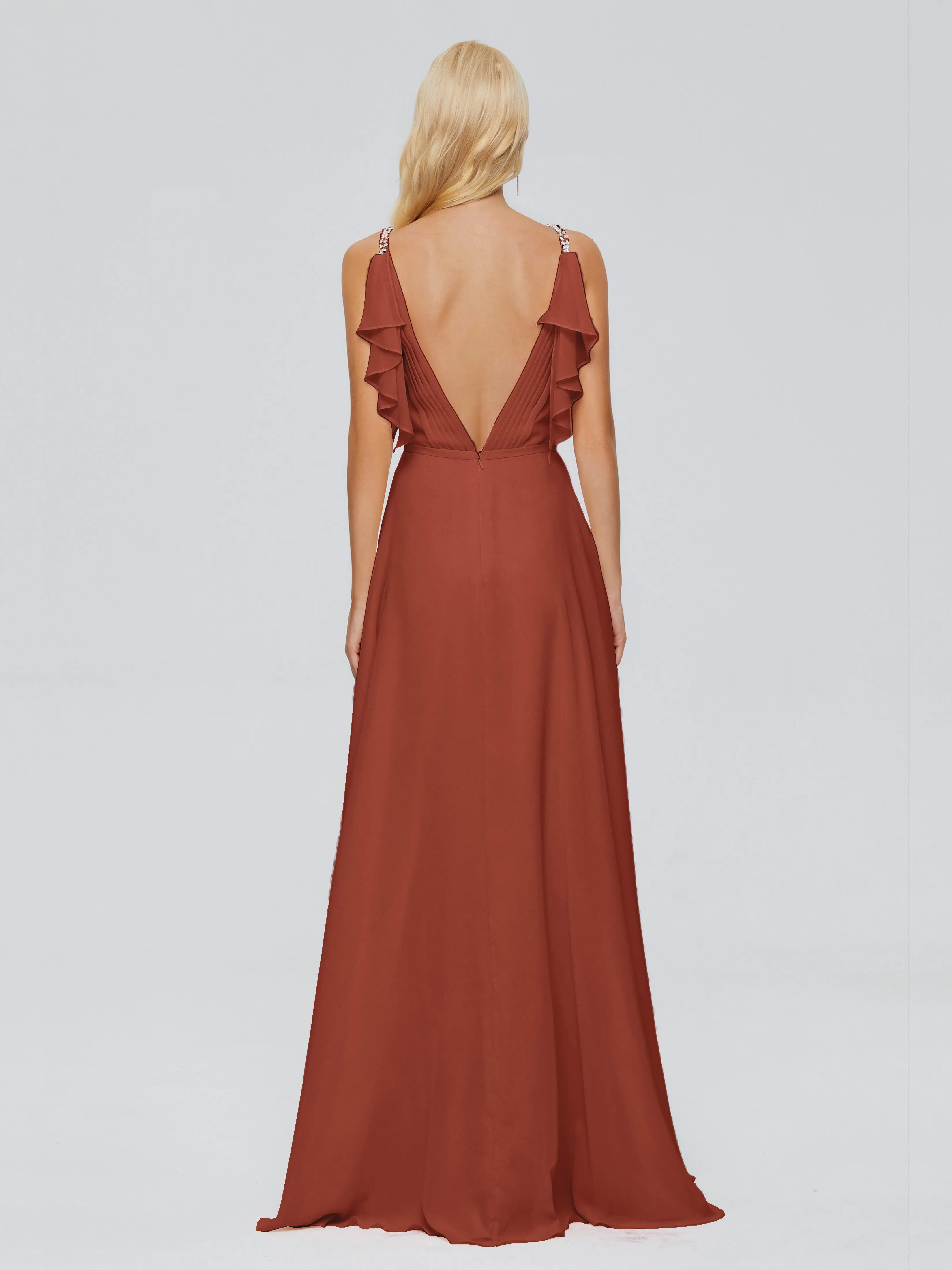 Brianna Ruffles Spaghetti Straps Unique Chiffon Bridesmaid Dresses