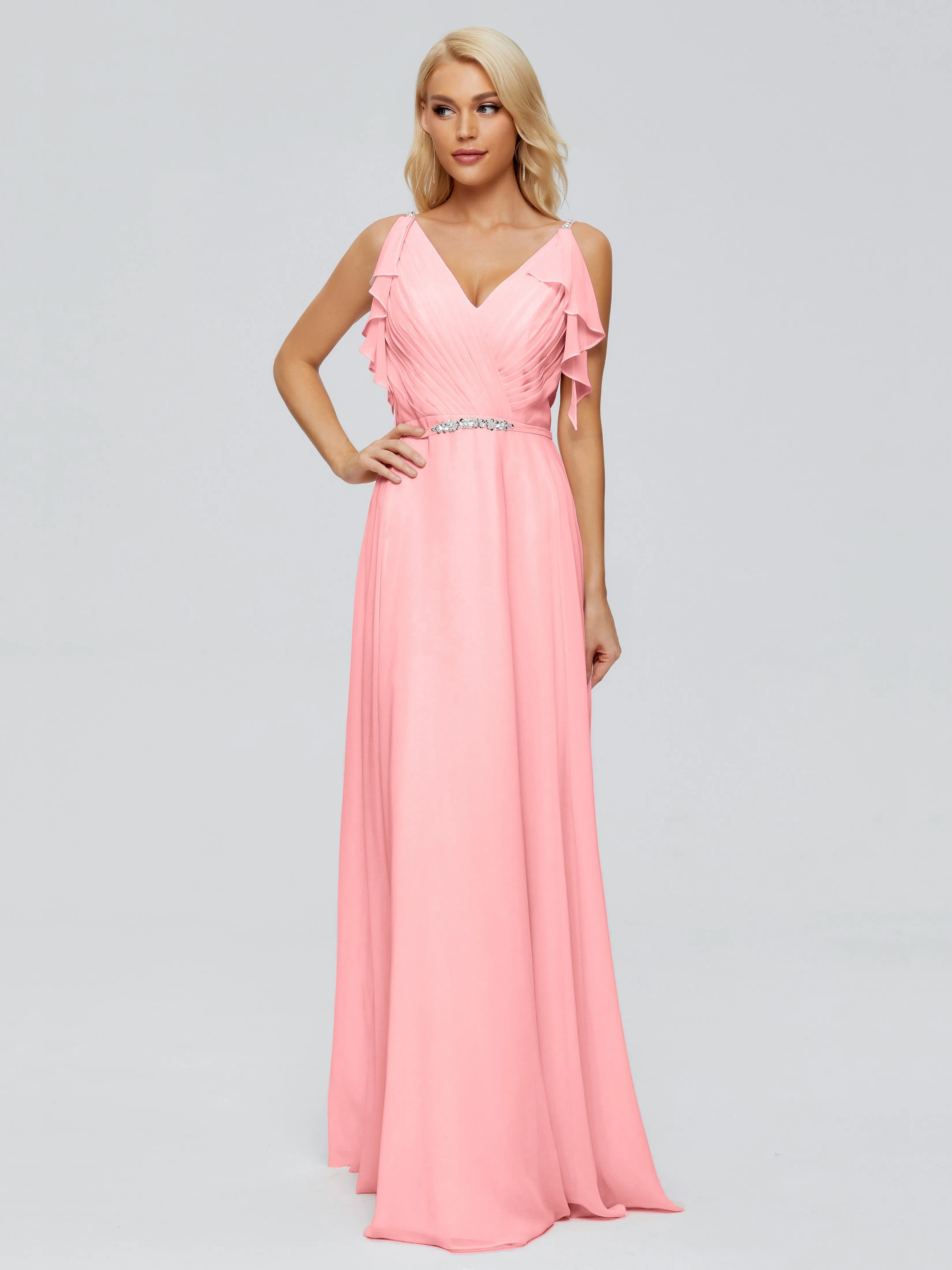 Brianna Ruffles Spaghetti Straps Unique Chiffon Bridesmaid Dresses