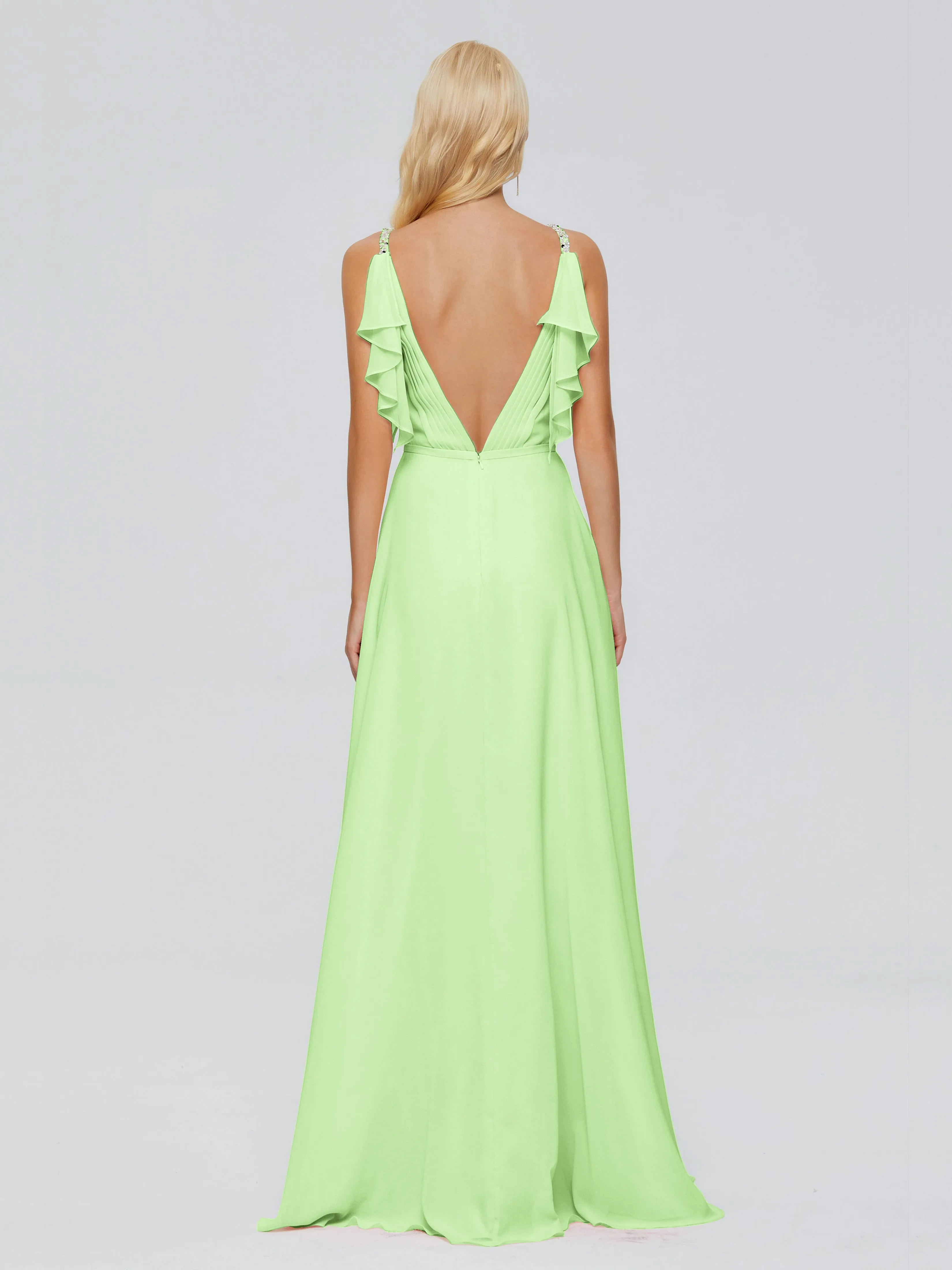 Brianna Ruffles Spaghetti Straps Unique Chiffon Bridesmaid Dresses