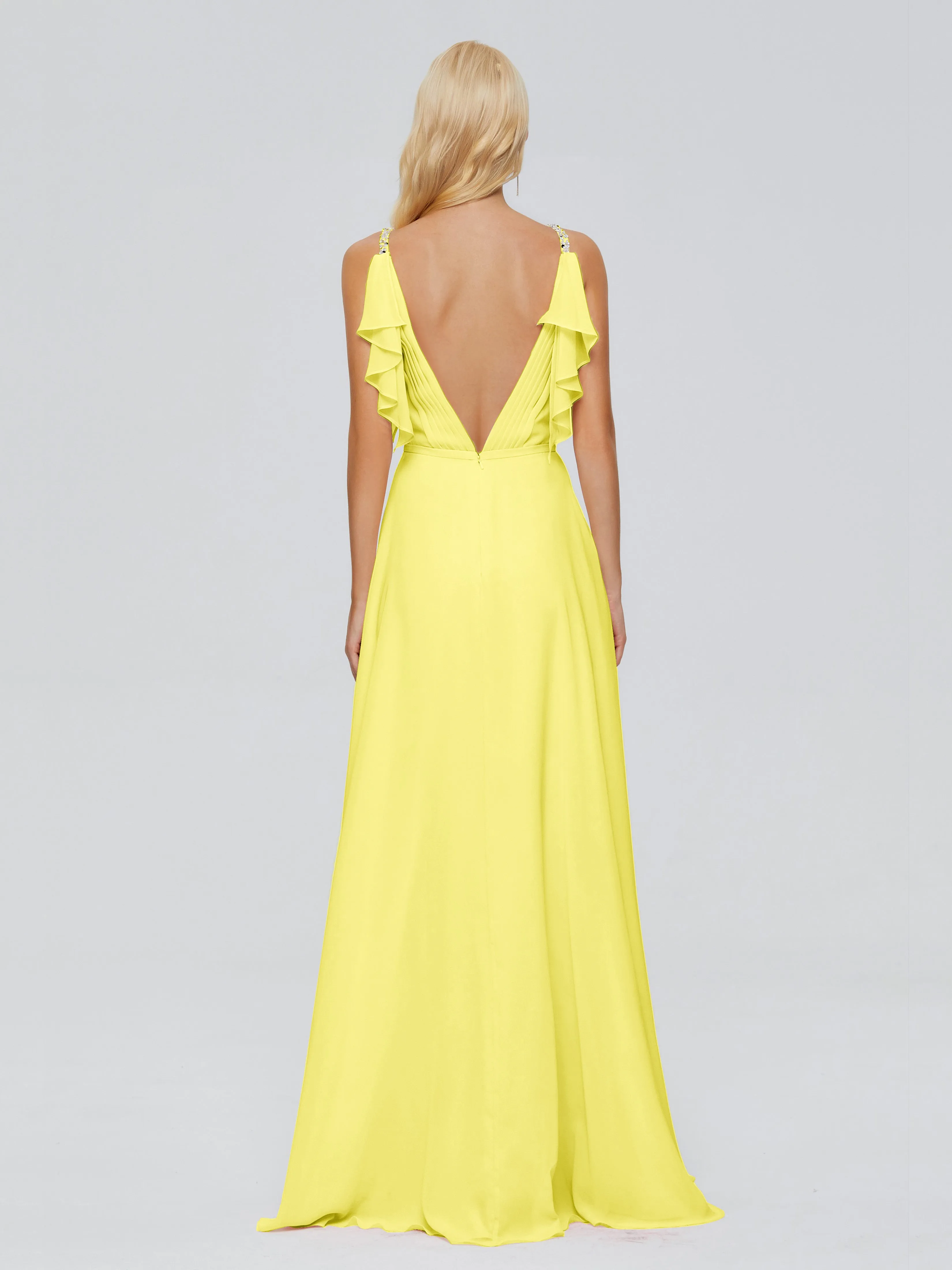 Brianna Ruffles Spaghetti Straps Unique Chiffon Bridesmaid Dresses