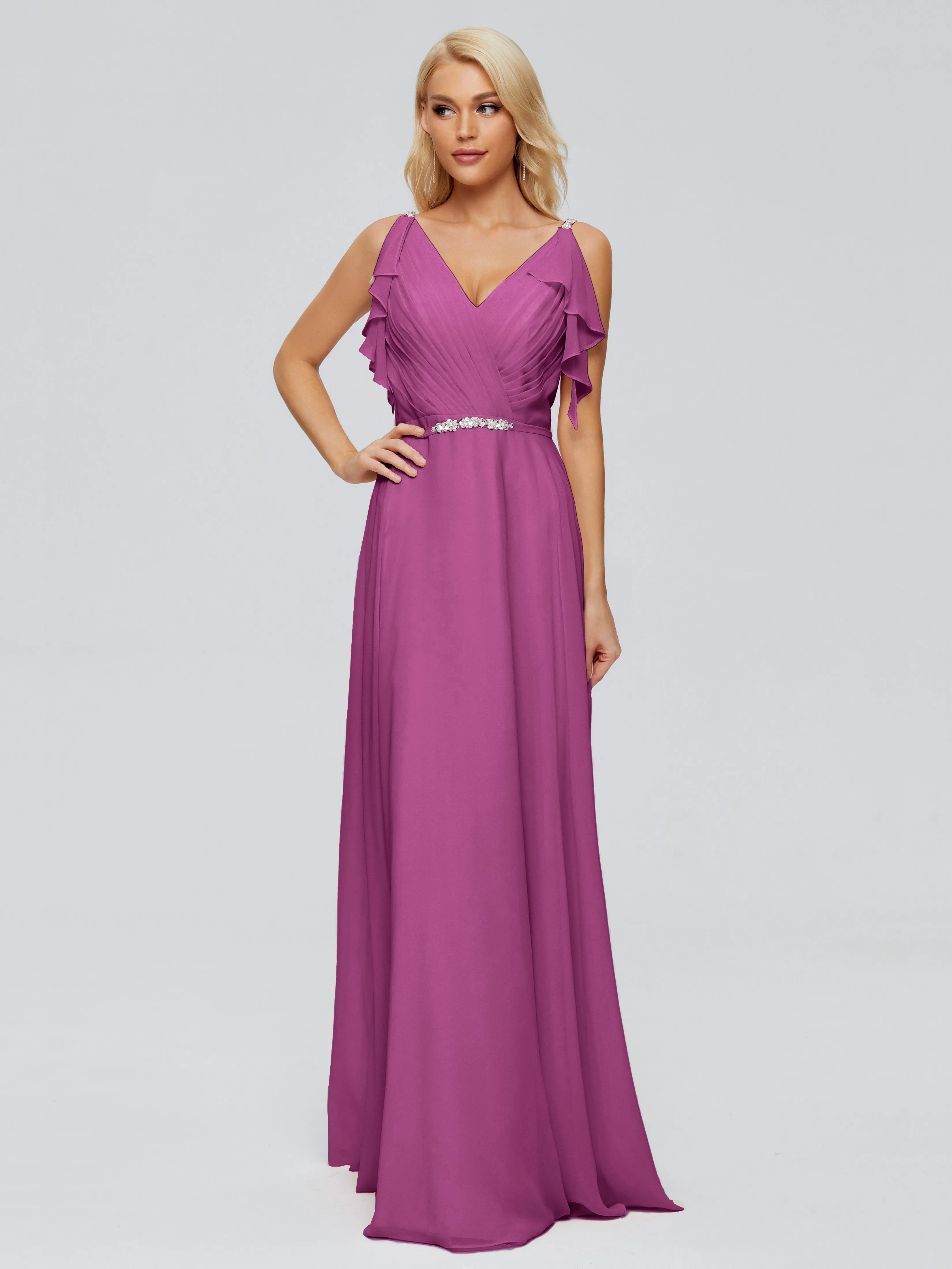 Brianna Ruffles Spaghetti Straps Unique Chiffon Bridesmaid Dresses