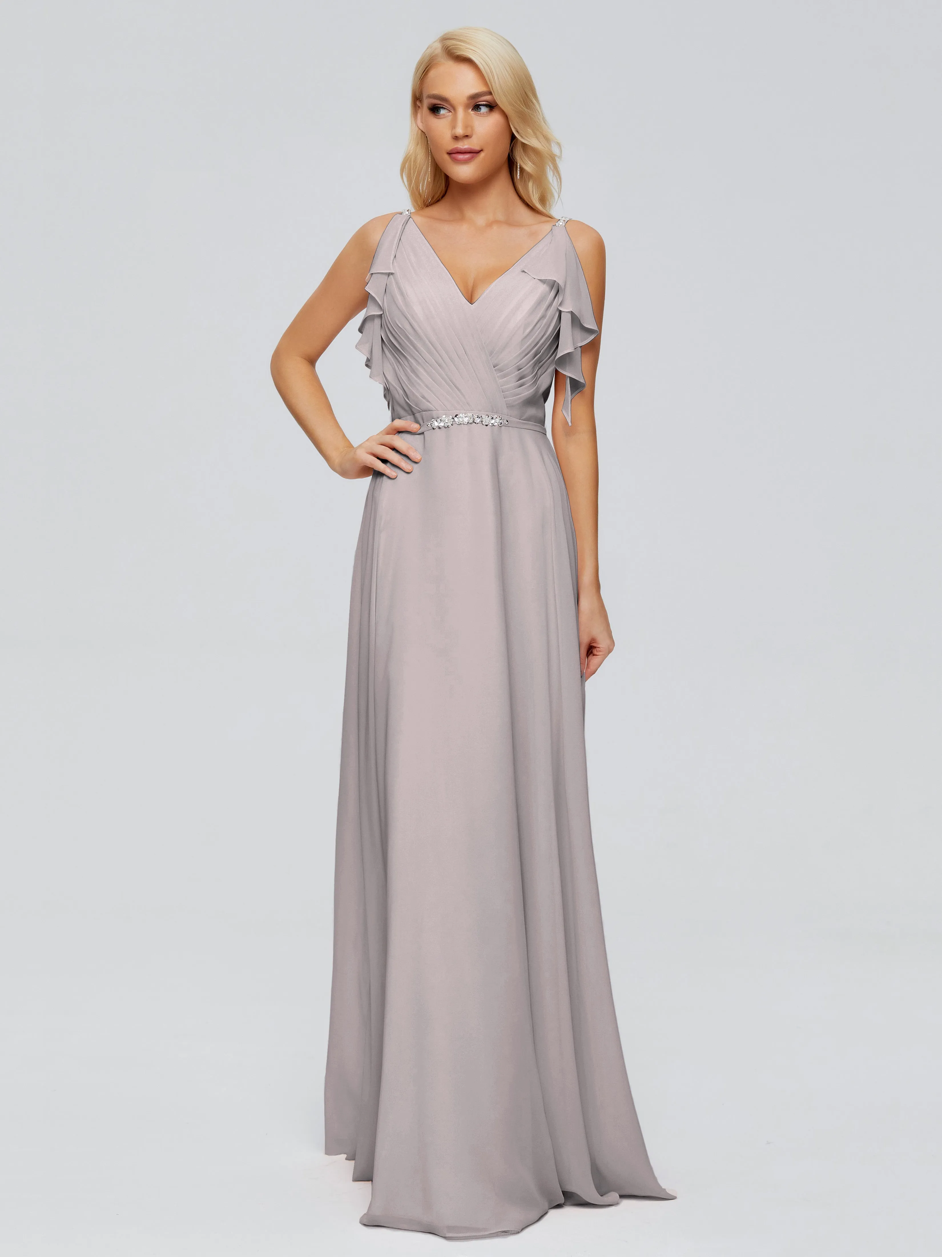 Brianna Ruffles Spaghetti Straps Unique Chiffon Bridesmaid Dresses