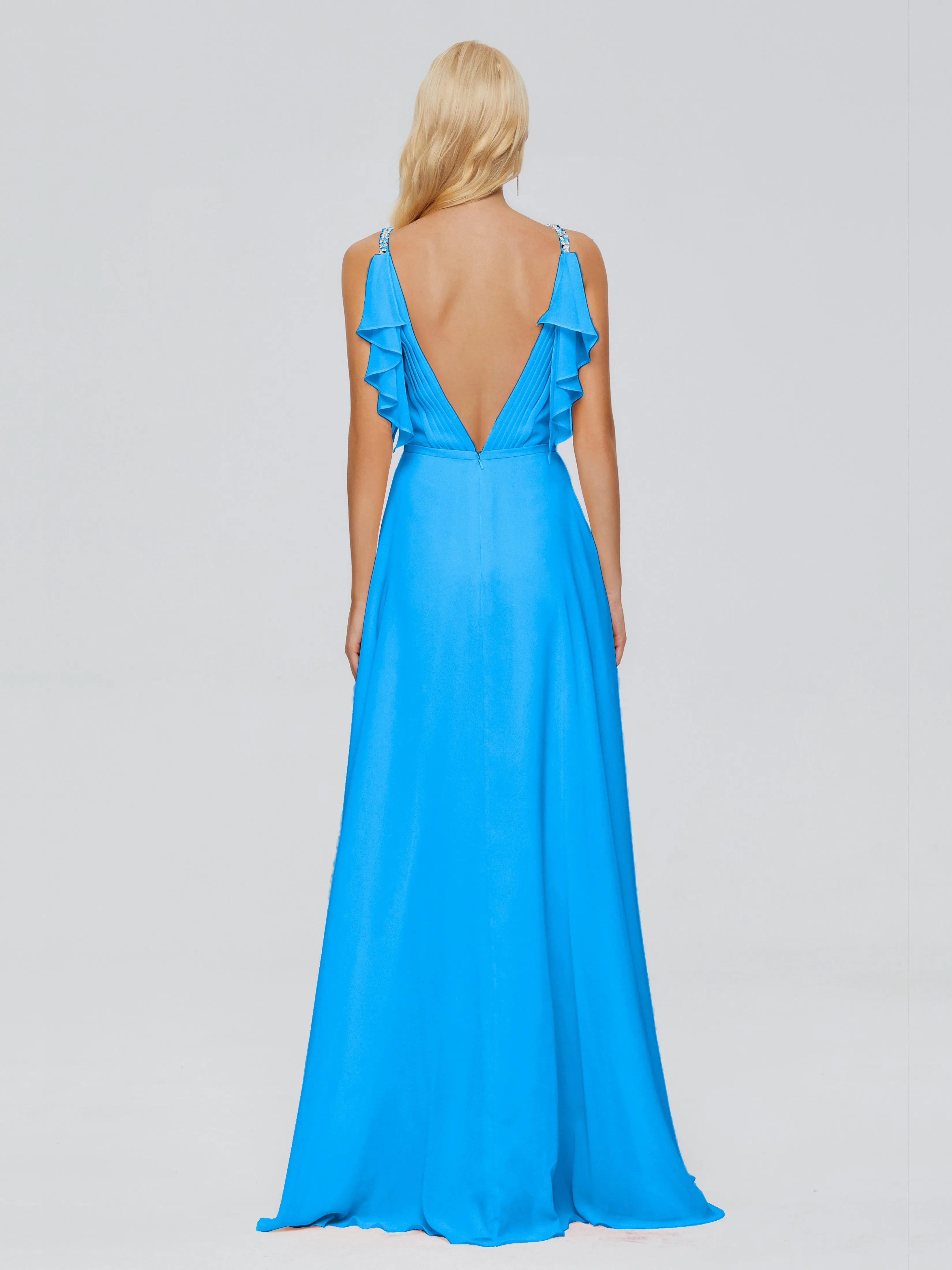 Brianna Ruffles Spaghetti Straps Unique Chiffon Bridesmaid Dresses