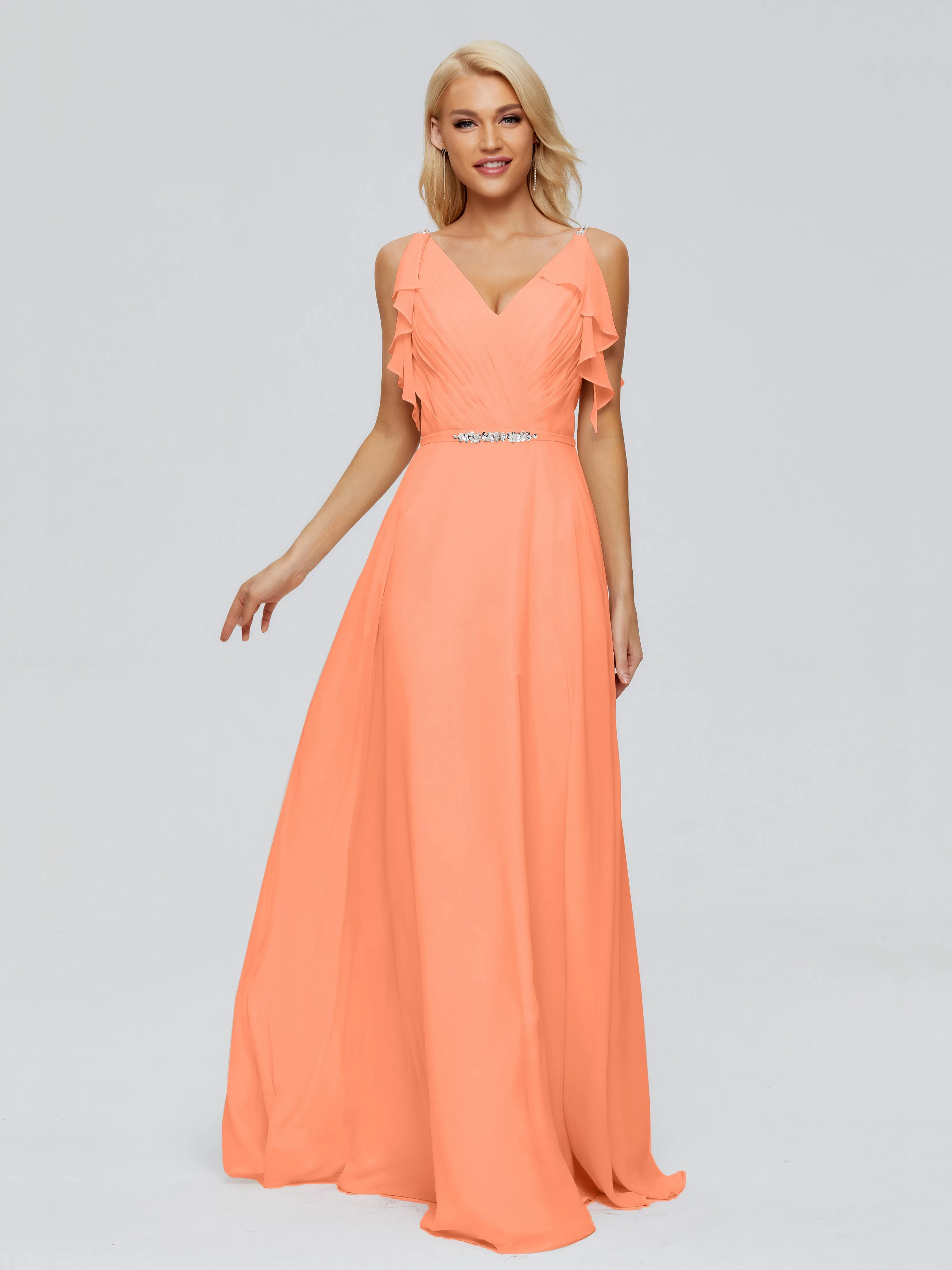 Brianna Ruffles Spaghetti Straps Unique Chiffon Bridesmaid Dresses