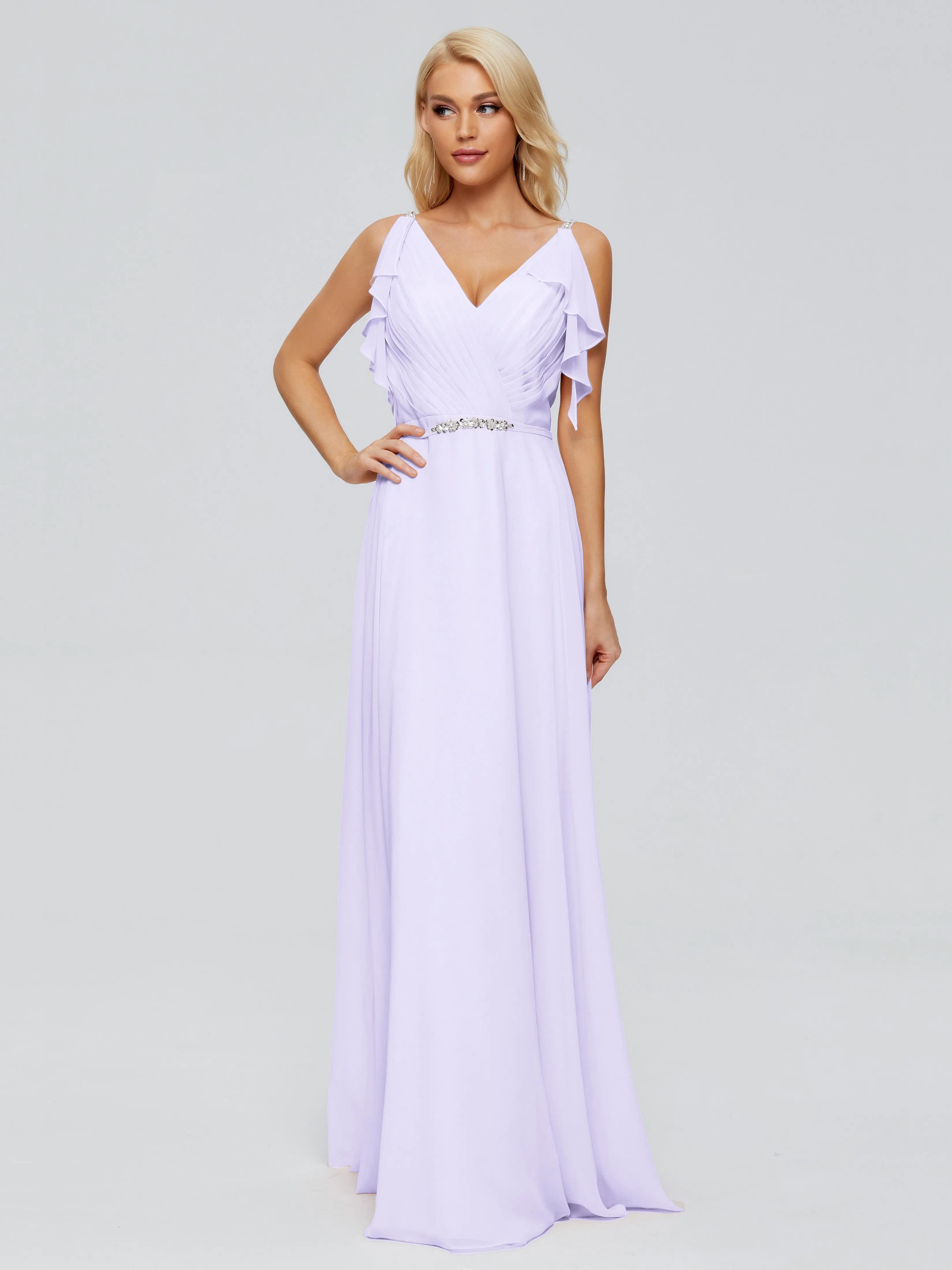 Brianna Ruffles Spaghetti Straps Unique Chiffon Bridesmaid Dresses